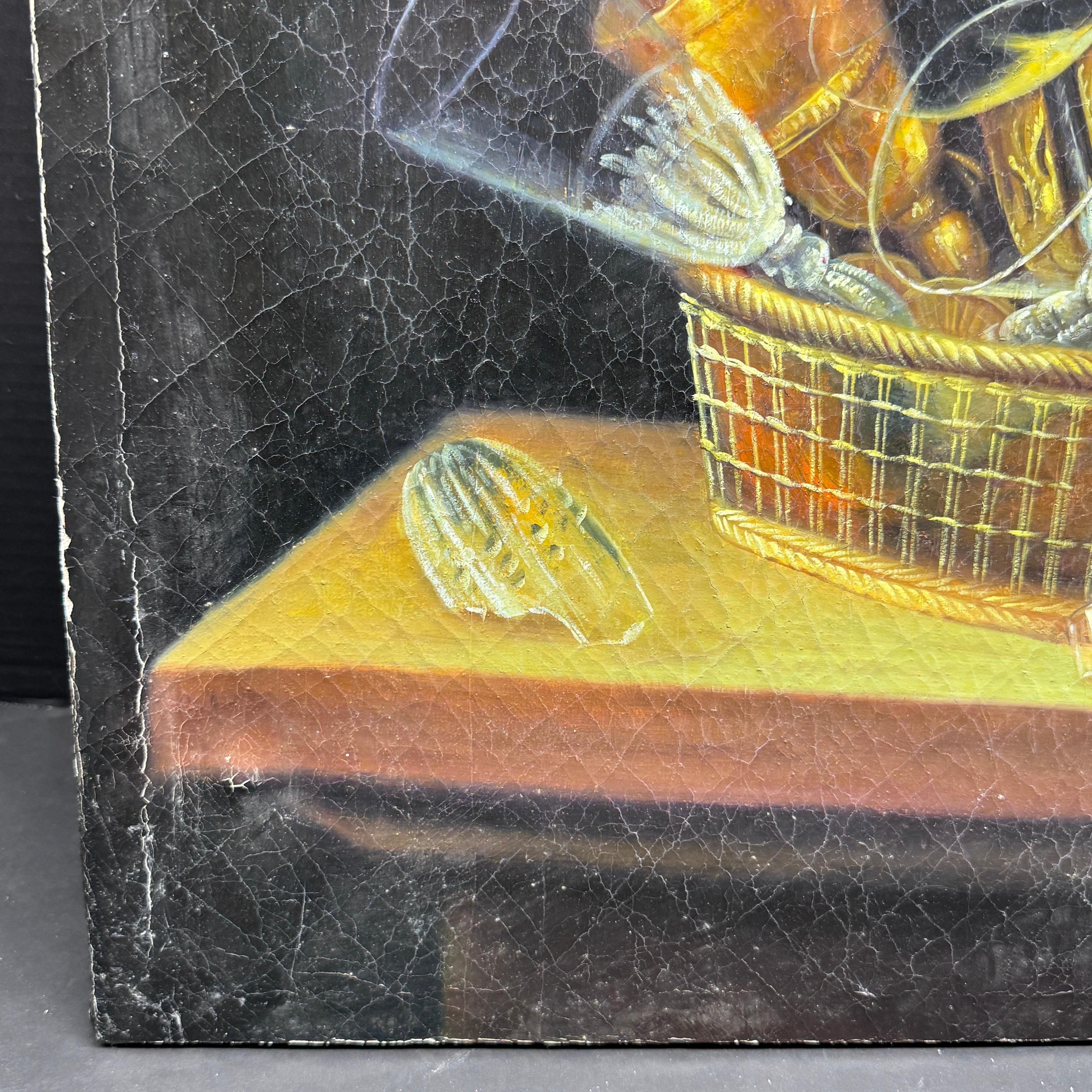 Vintage Still Life Oil Painting of Wine Glasses in Basket Sebastien Stoskopff For Sale 1