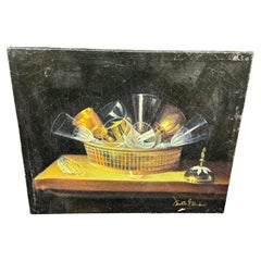 Vintage Stillleben, Ölgemälde von Weingläsern in Korb, Sebastien Stoskopff, Sebastien Stoskopff, Vintage