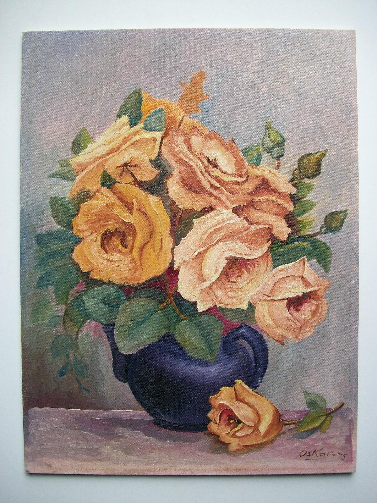 Canvas Vintage Still Life Oil Painting on Board - Signed & Dated - Canada - Circa 1975 For Sale