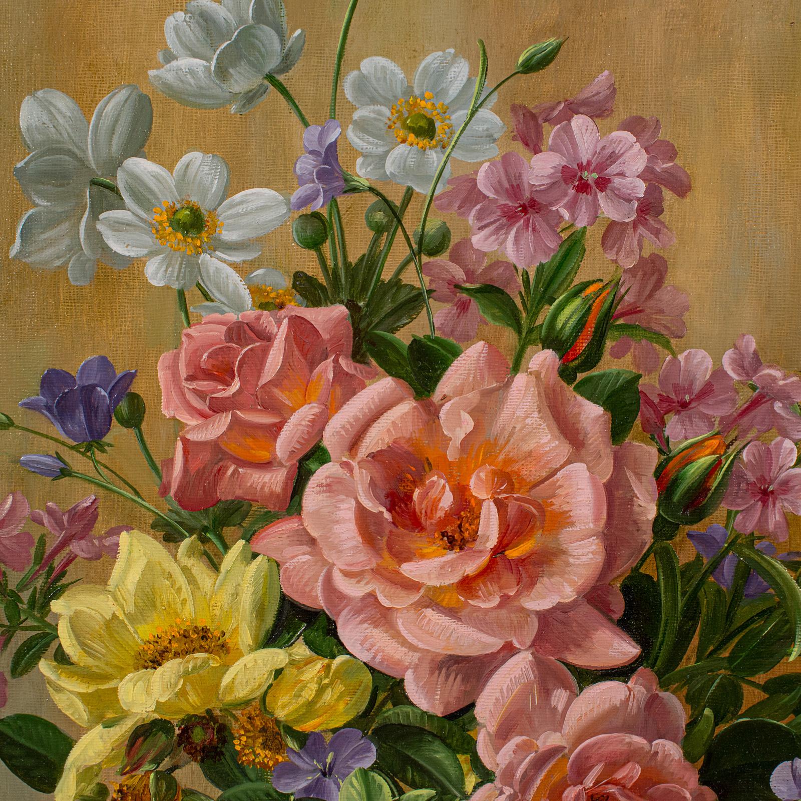 Vintage Still Life Painting, English, Oil on Board, Flowers, Art, Charles Hill For Sale 1