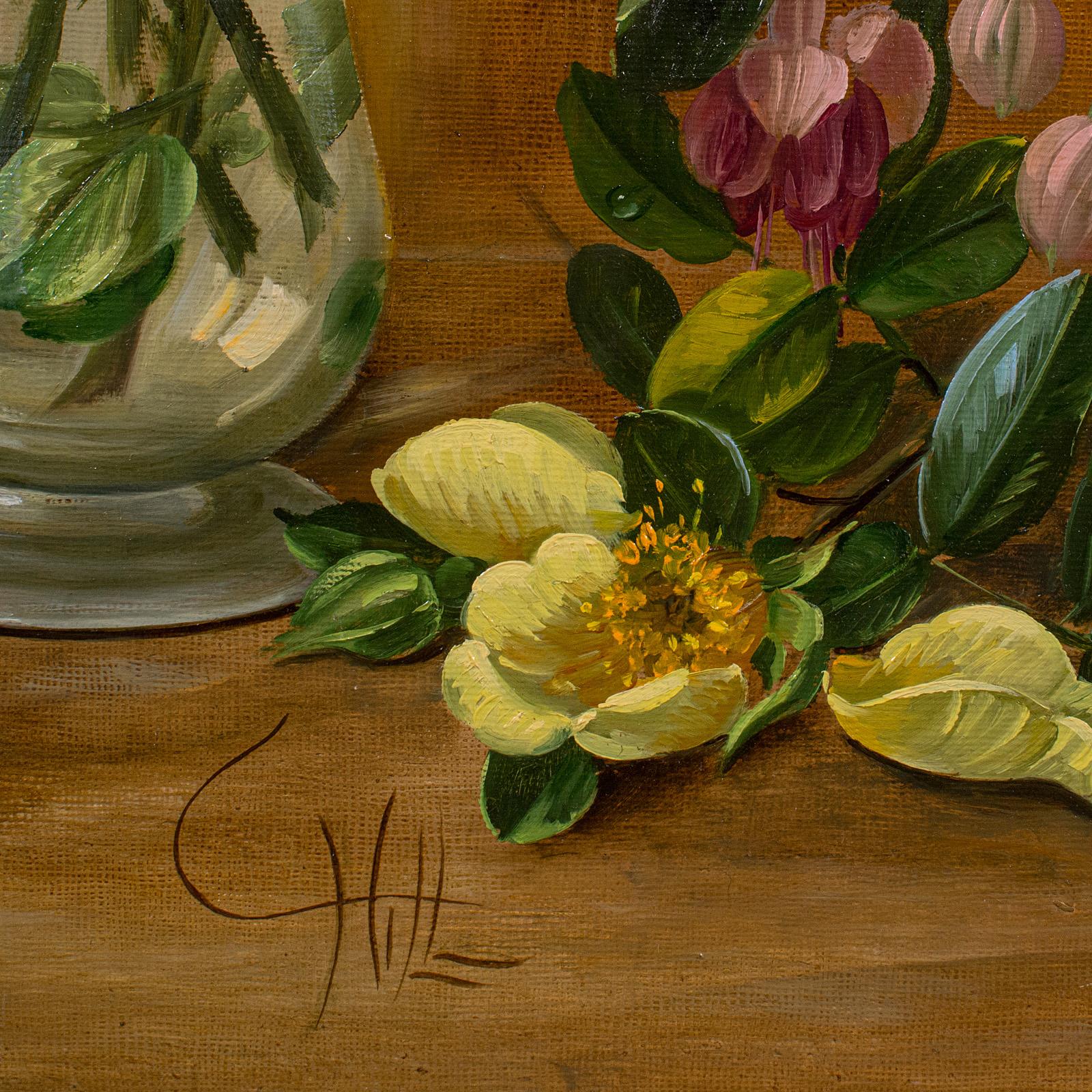 Vintage Still Life Painting, English, Oil on Board, Flowers, Art, Charles Hill For Sale 3