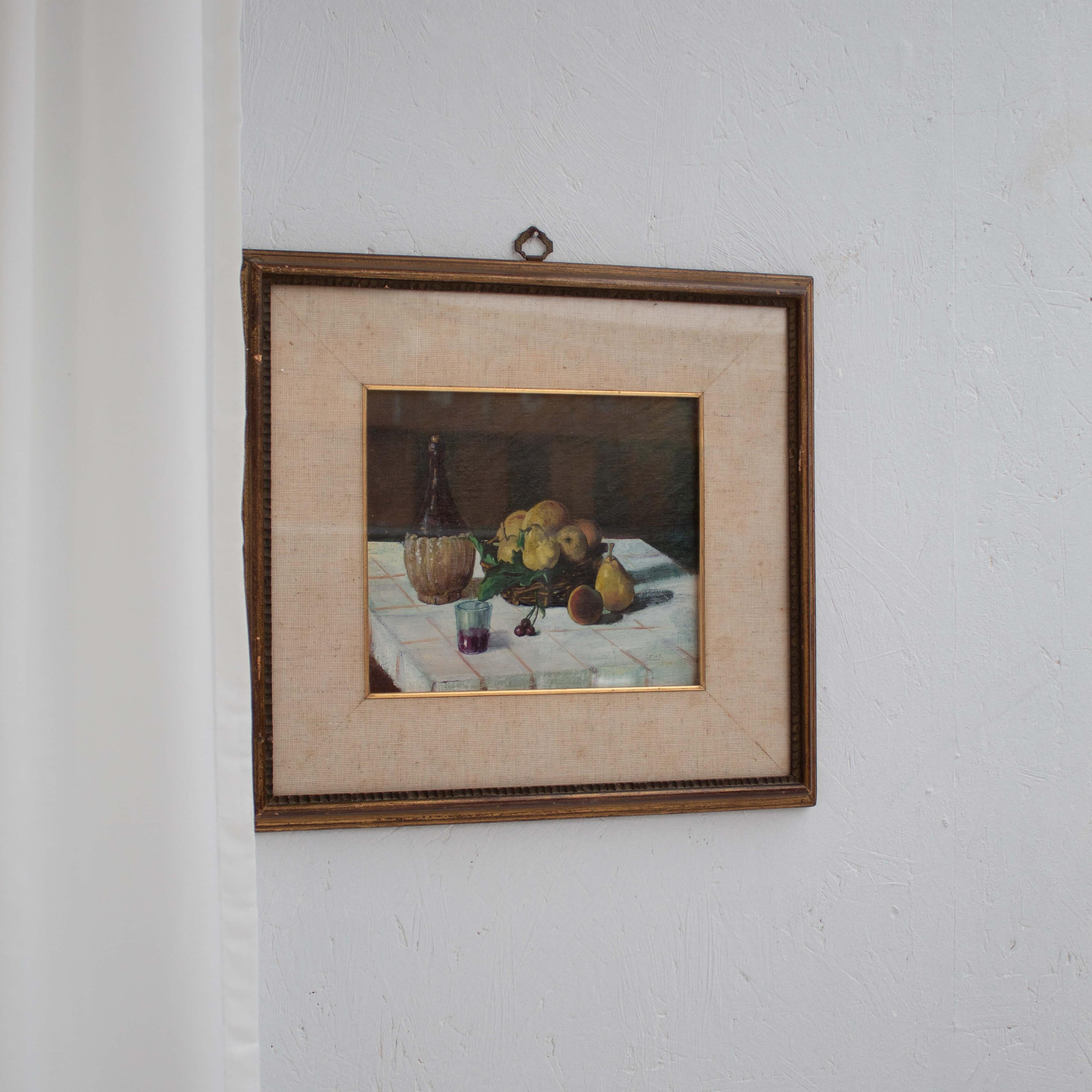 Vintage Still Life Painting of Pears and Grapes in Frame In Good Condition In Antwerpen, BE