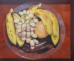 Vintage Still Life Painting With Bananas & Grapes