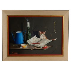 Nature morte vintage avec chaton par Alfano Dardari