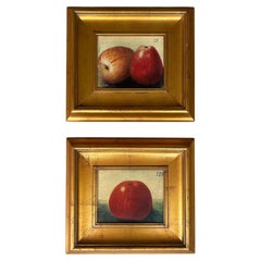 Vintage Stillleben Gemälde von Äpfeln mit Giltwood Frames, Paar
