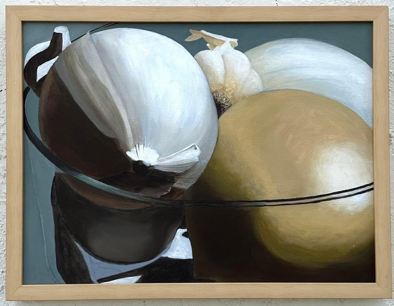 North American Vintage Still Life Vegetable Bowl Oil on Canvas For Sale