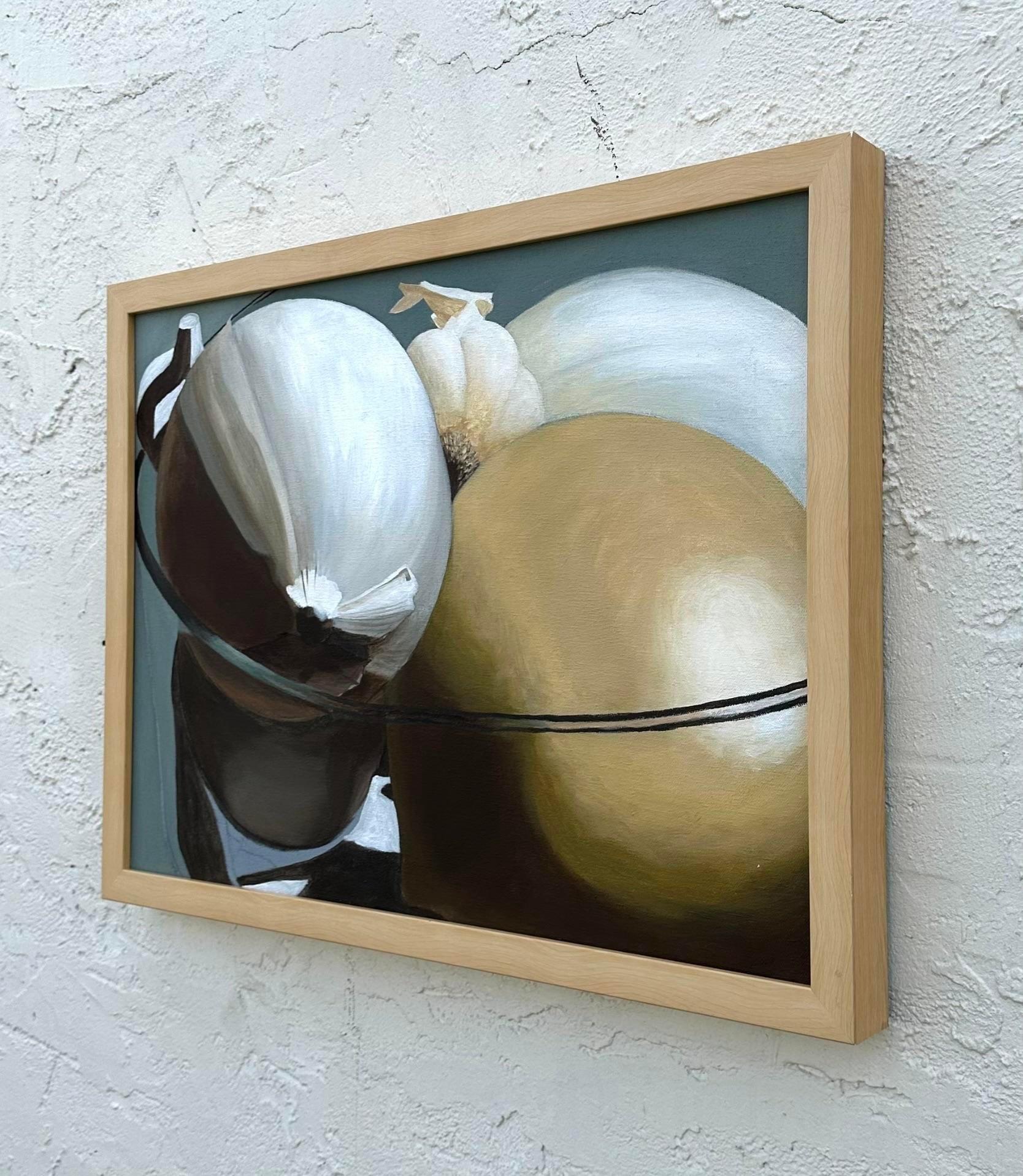 Vintage Still Life Vegetable Bowl Oil on Canvas In Good Condition For Sale In west palm beach, FL