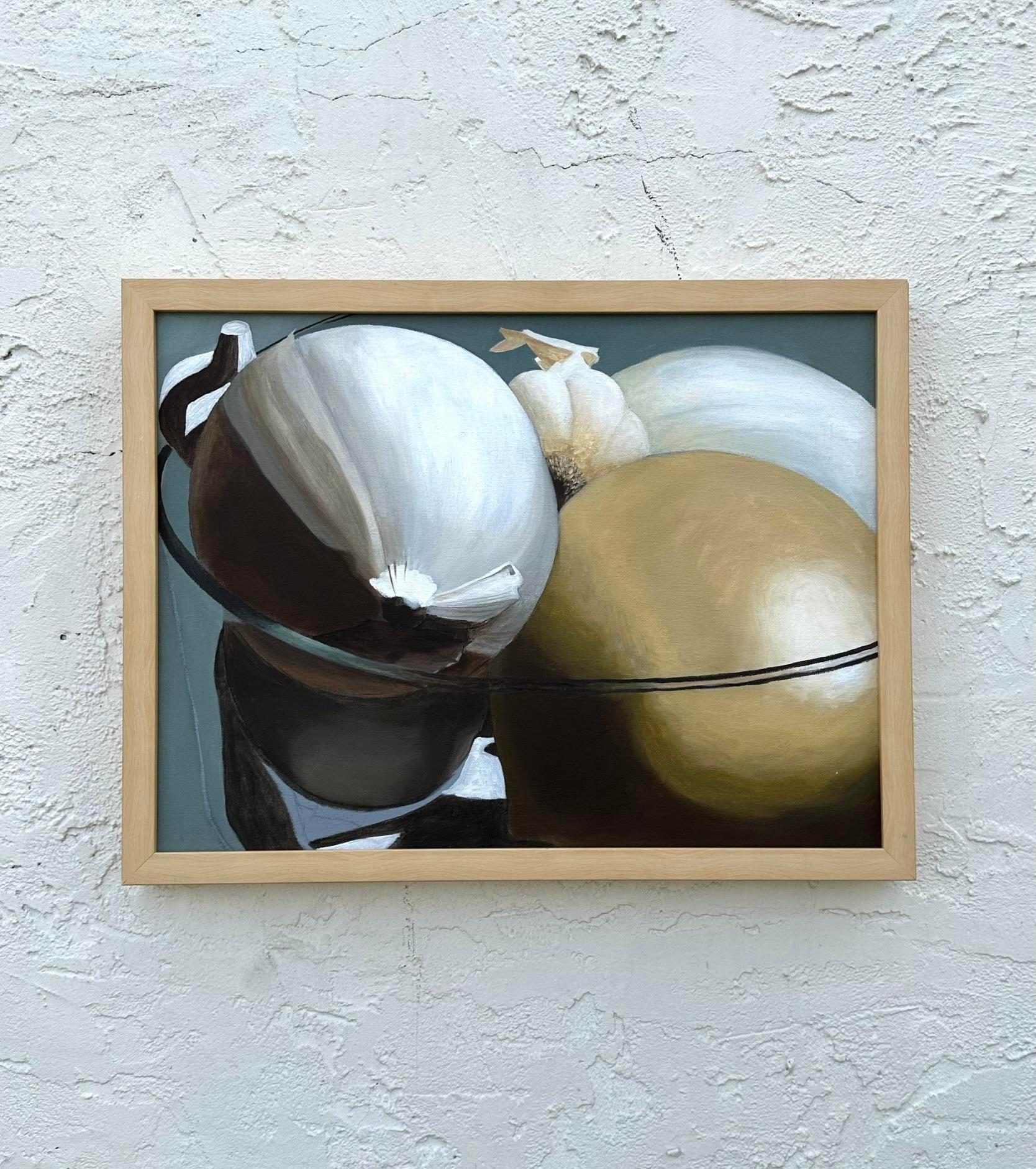 20th Century Vintage Still Life Vegetable Bowl Oil on Canvas For Sale