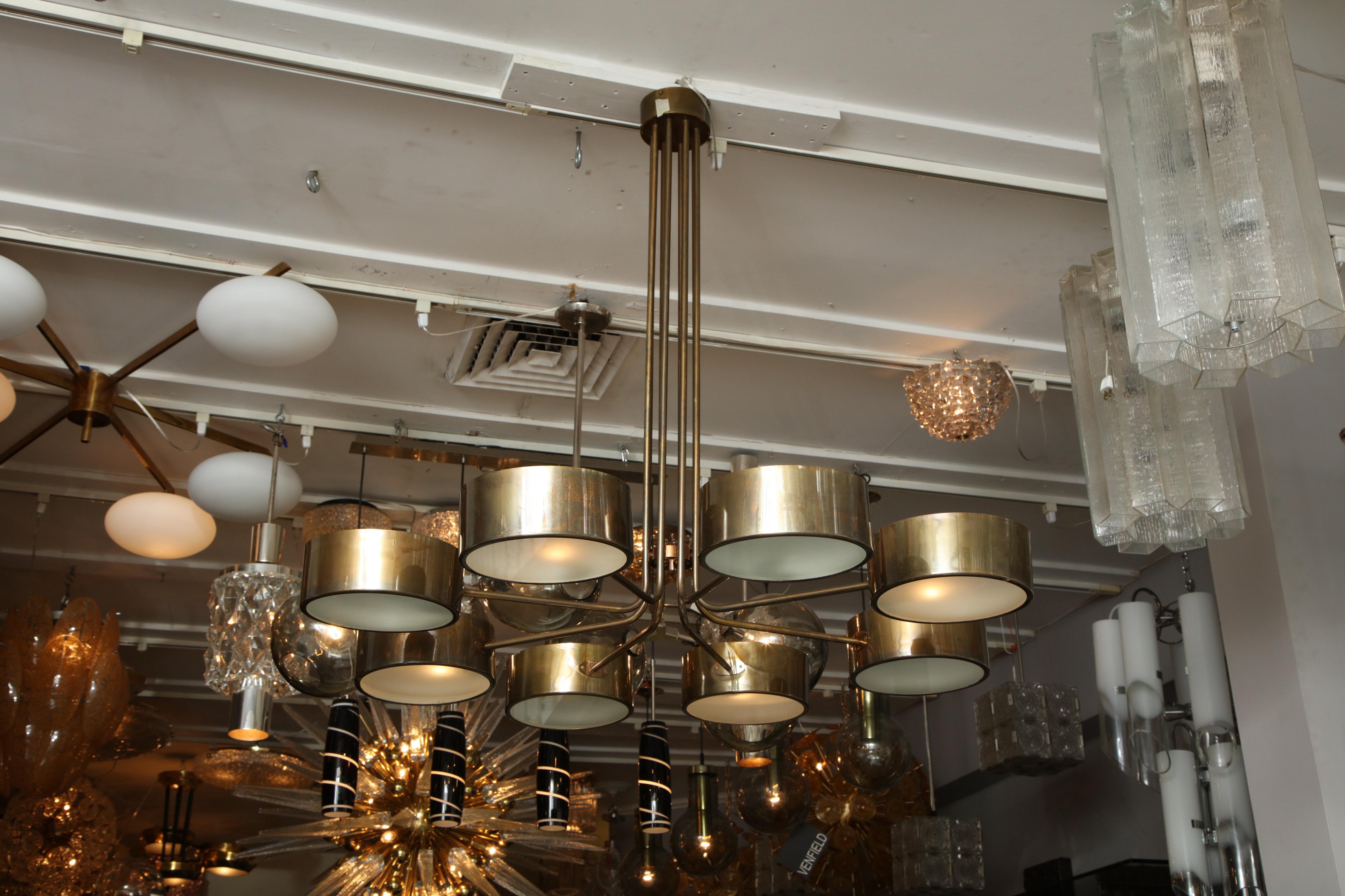 Vintage Stilnovo 8-light brass chandelier.