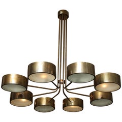 Vintage Stilnovo 8-Light Brass Chandelier
