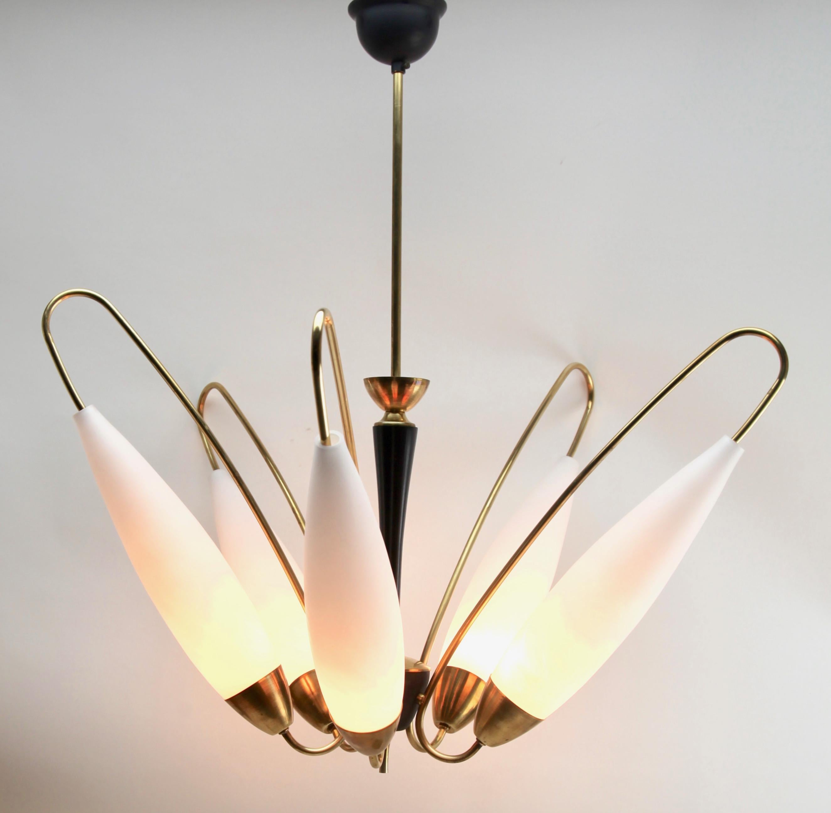 Mid-20th Century Vintage Chandelier in the Style of Stilnovo Five Arms, Italian, 1960s