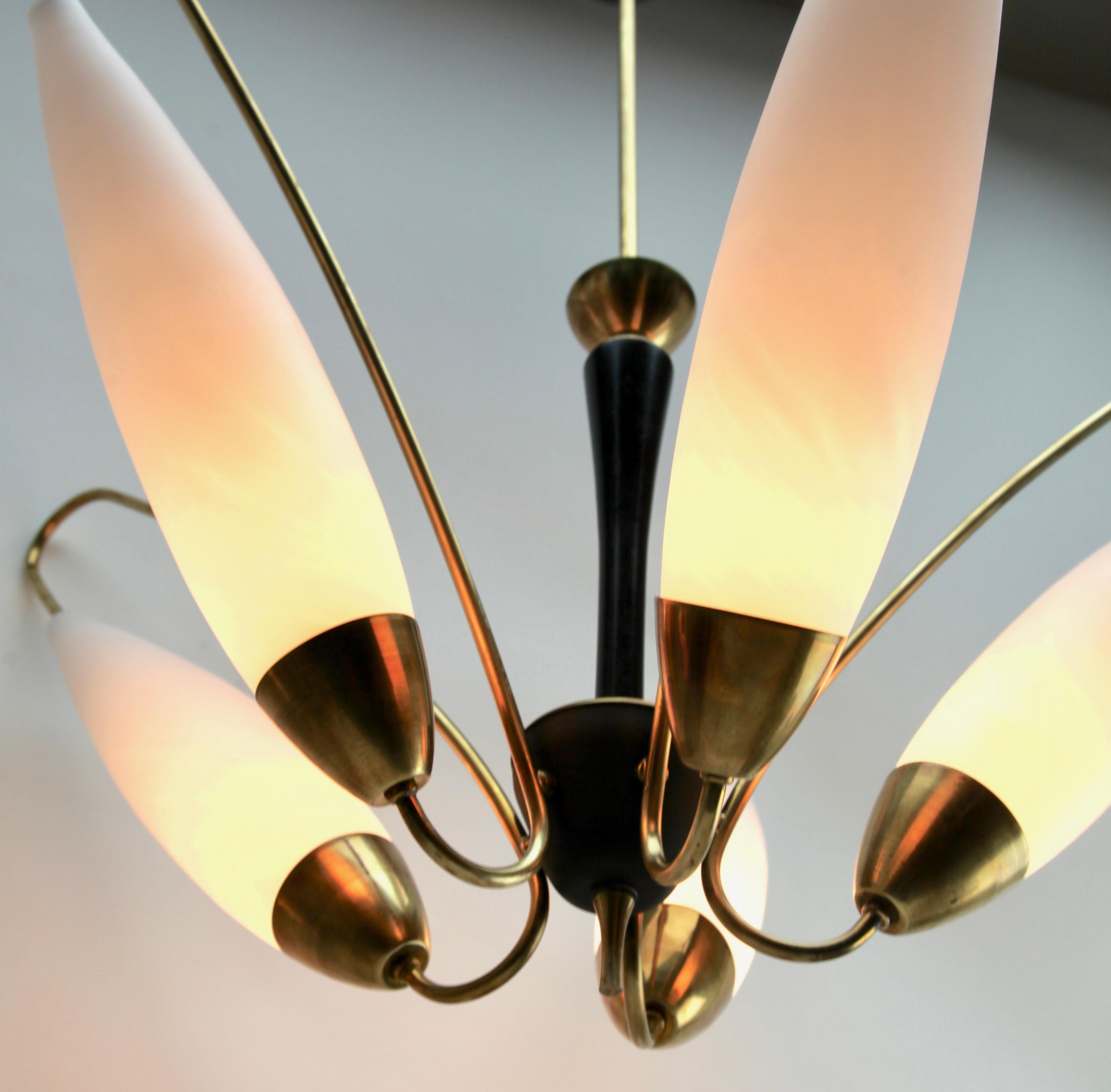 Brass Vintage Chandelier in the Style of Stilnovo Five Arms, Italian, 1960s