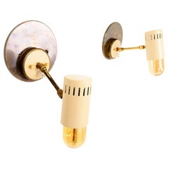 Subtle Stilnovo Spotlight Cream Ivory with Brass Wall Sconces Italy 1950s