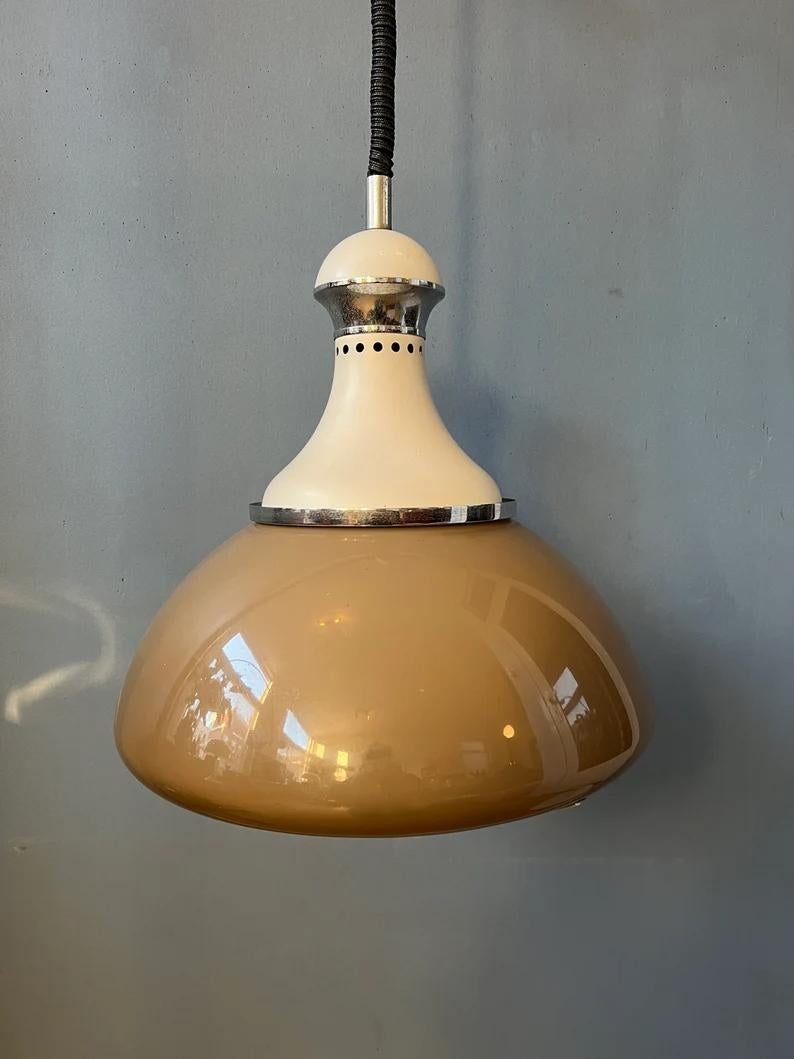 Vintage Stilux Milano Beige Pendant Lamp, 1970s For Sale 2