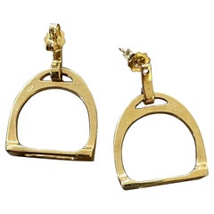 Vintage Stirrup Design 14 Karat Yellow Gold Pierced Stud Earrings