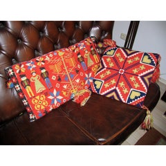 Vintage Stitch Embroidery Folk Pillow, Cushion, Sweden, 1950s