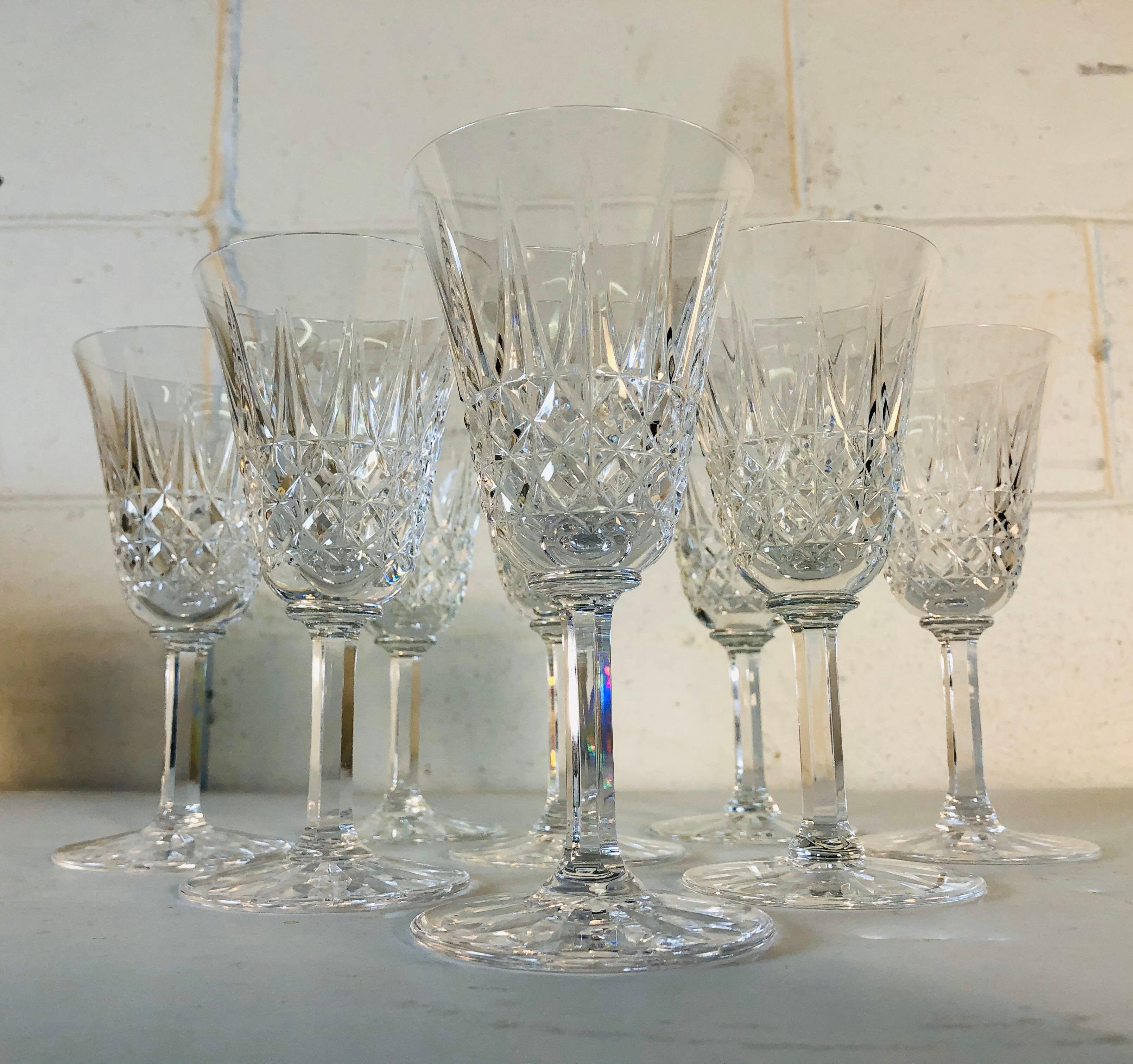 Mid-Century Modern Vintage St. Louis Crystal Tarn Glass Wine Stems, Set of 8 For Sale