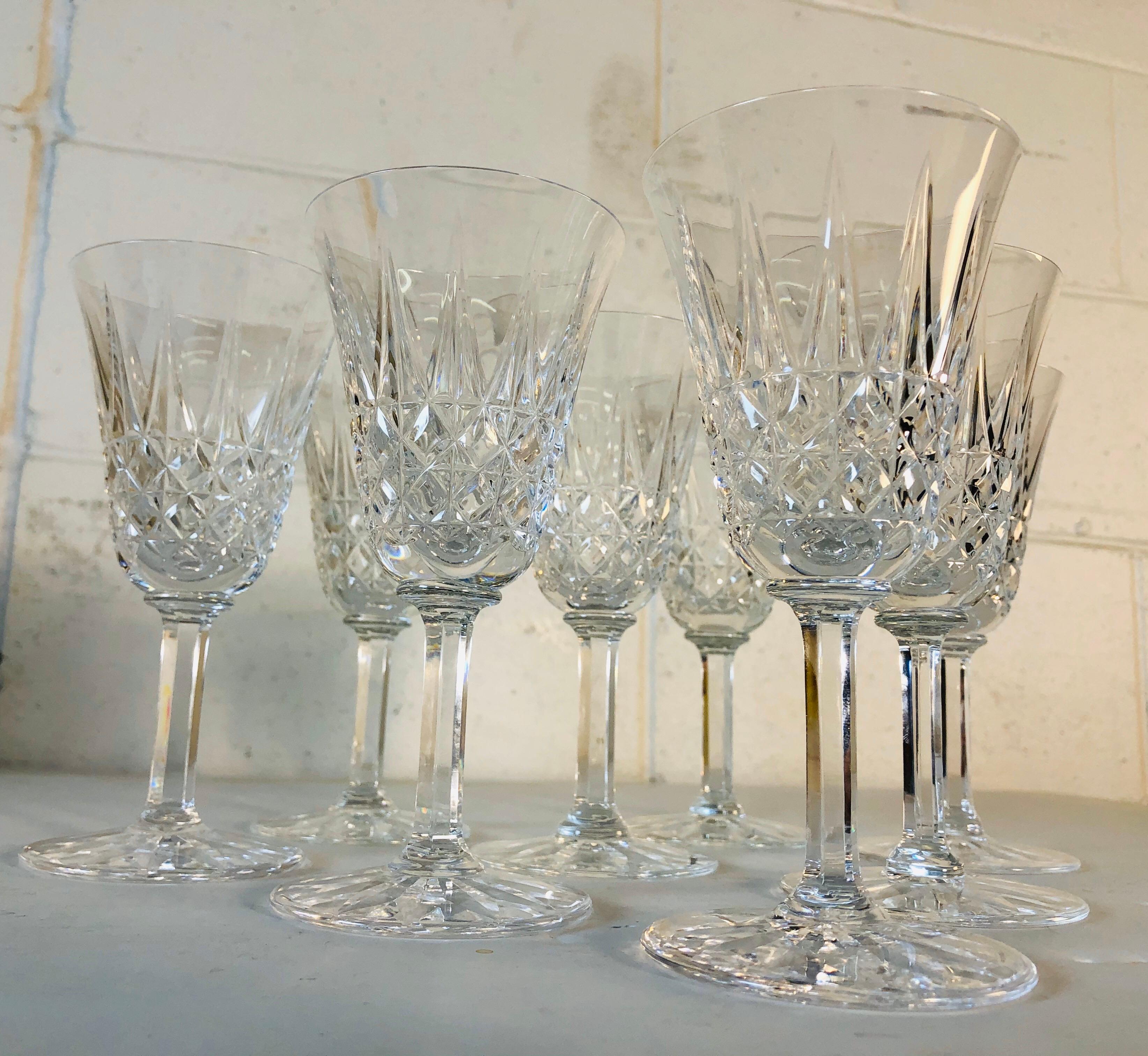 French Vintage St. Louis Crystal Tarn Glass Wine Stems, Set of 8 For Sale