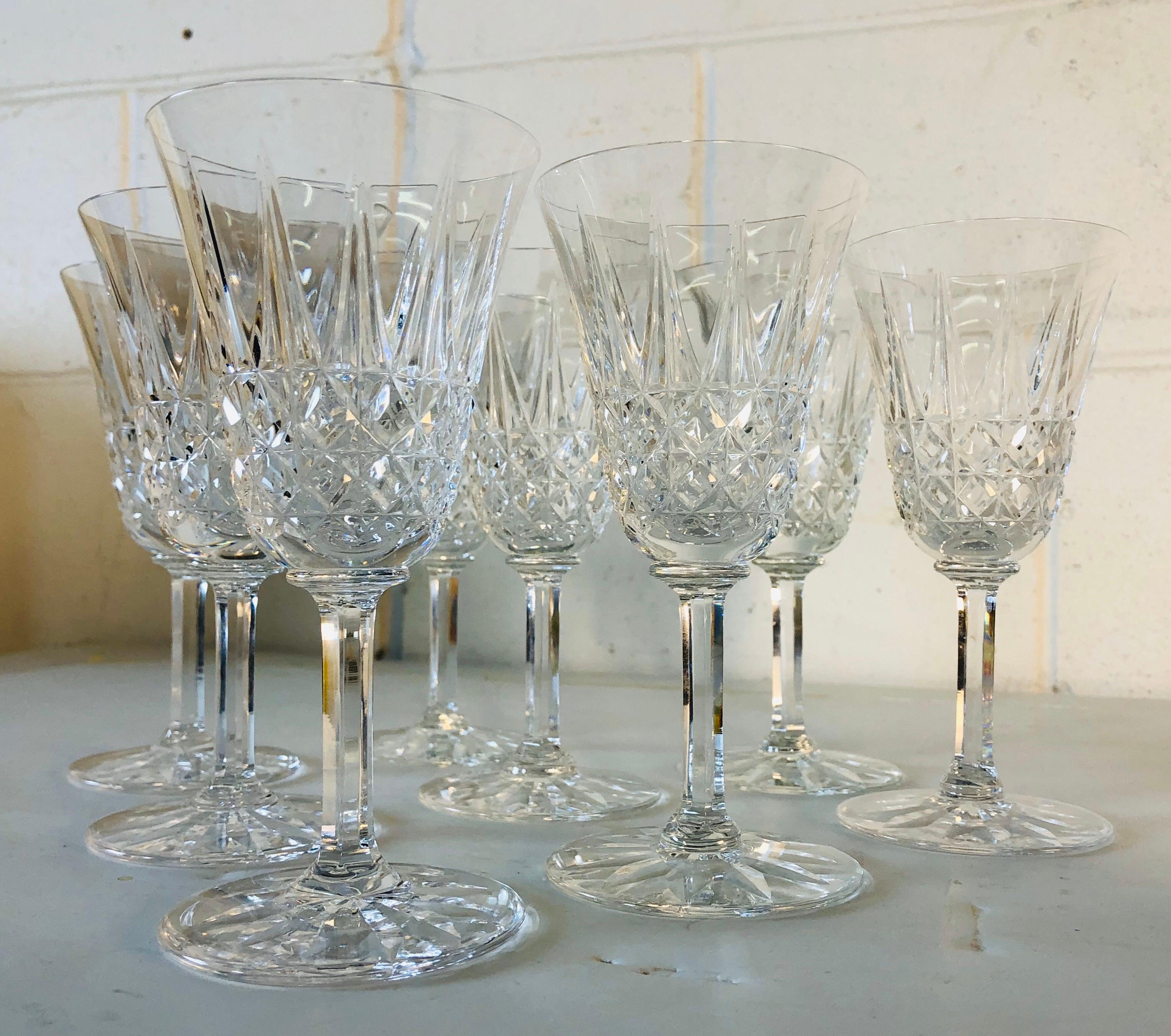 Vintage St. Louis Crystal Tarn Glass Wine Stems, Set of 8 In Excellent Condition For Sale In Amherst, NH