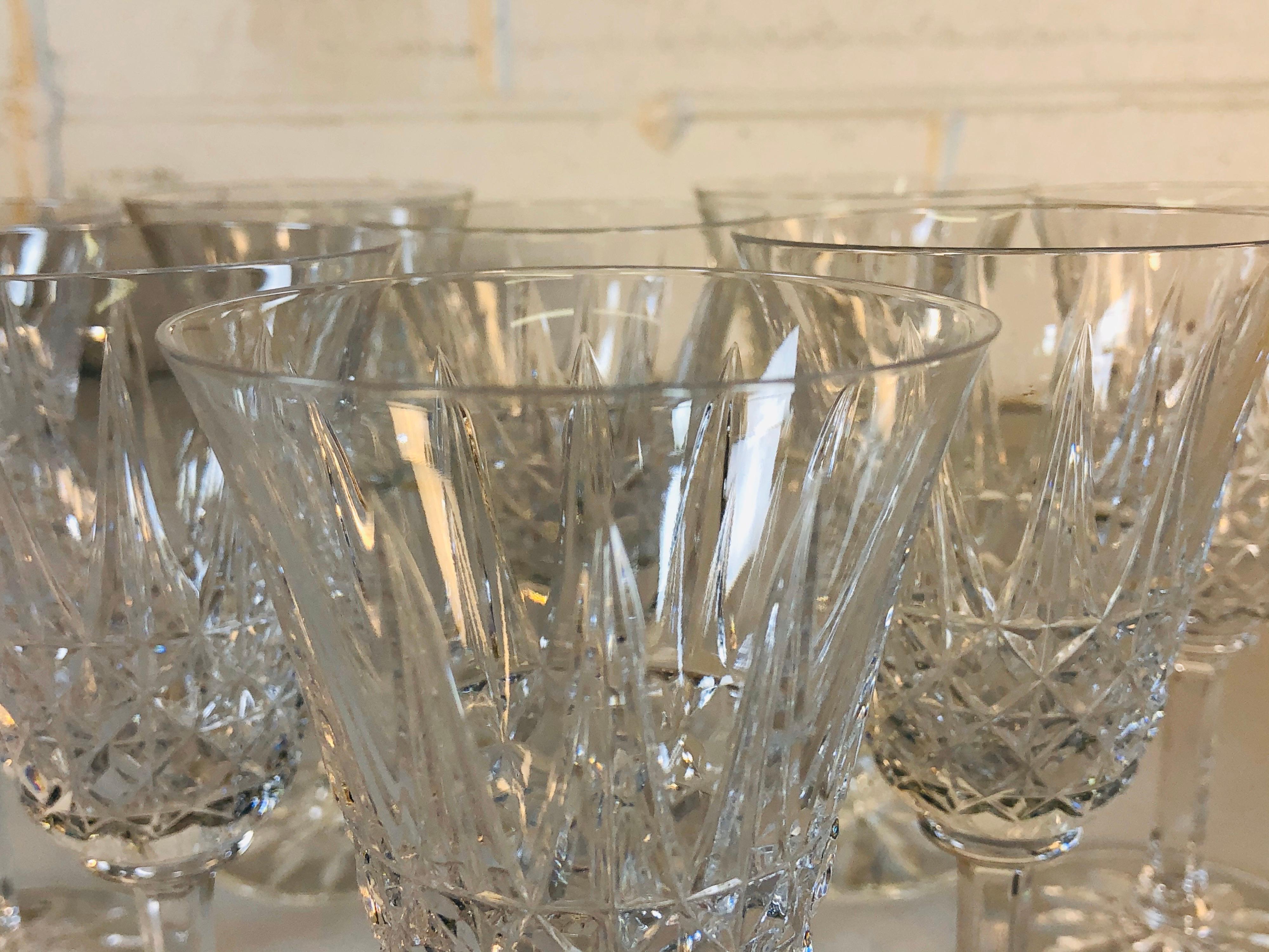 20th Century Vintage St. Louis Crystal Tarn Glass Wine Stems, Set of 8 For Sale