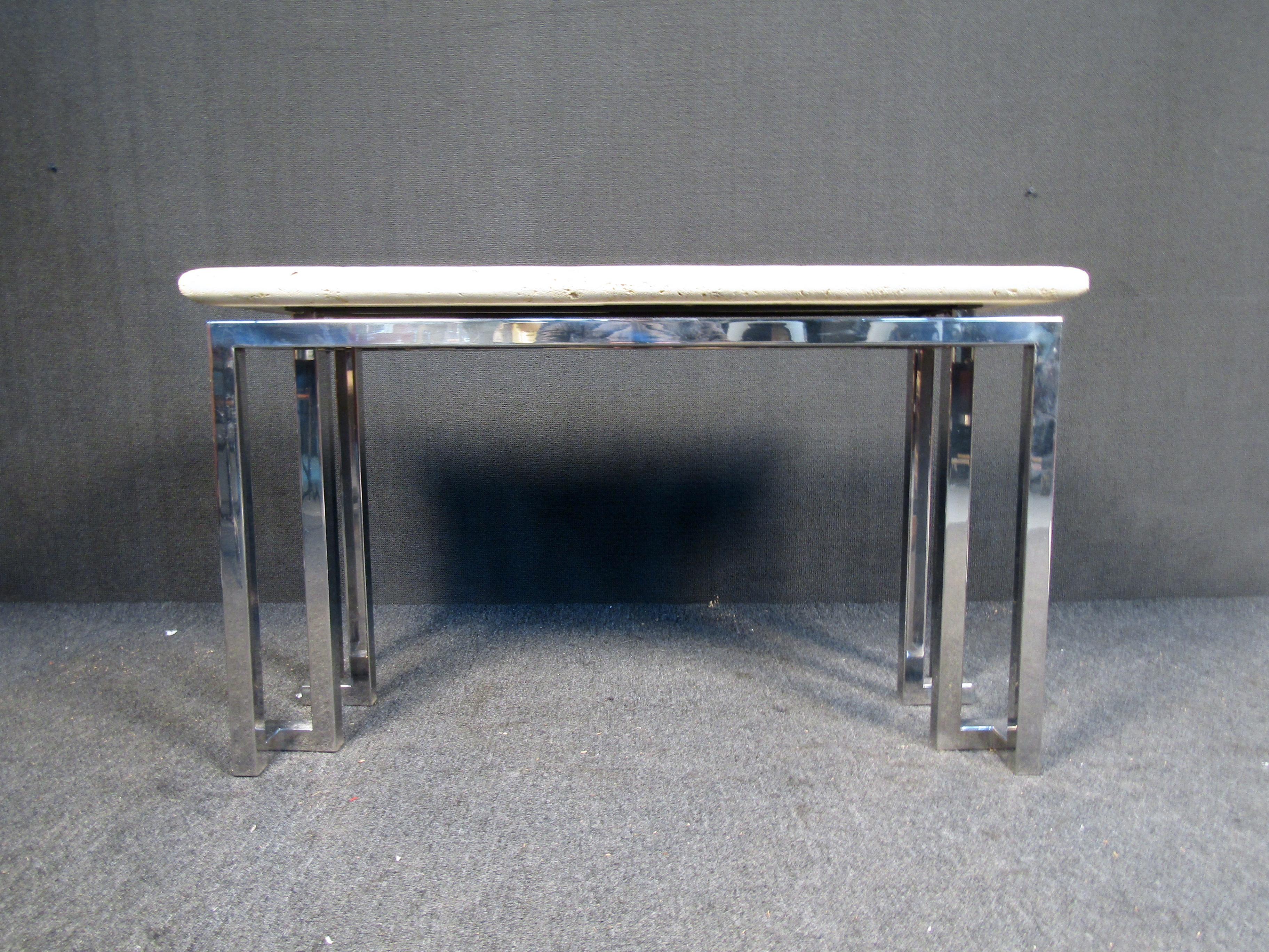 Mid-Century Modern Vintage Stone and Metal Console Table
