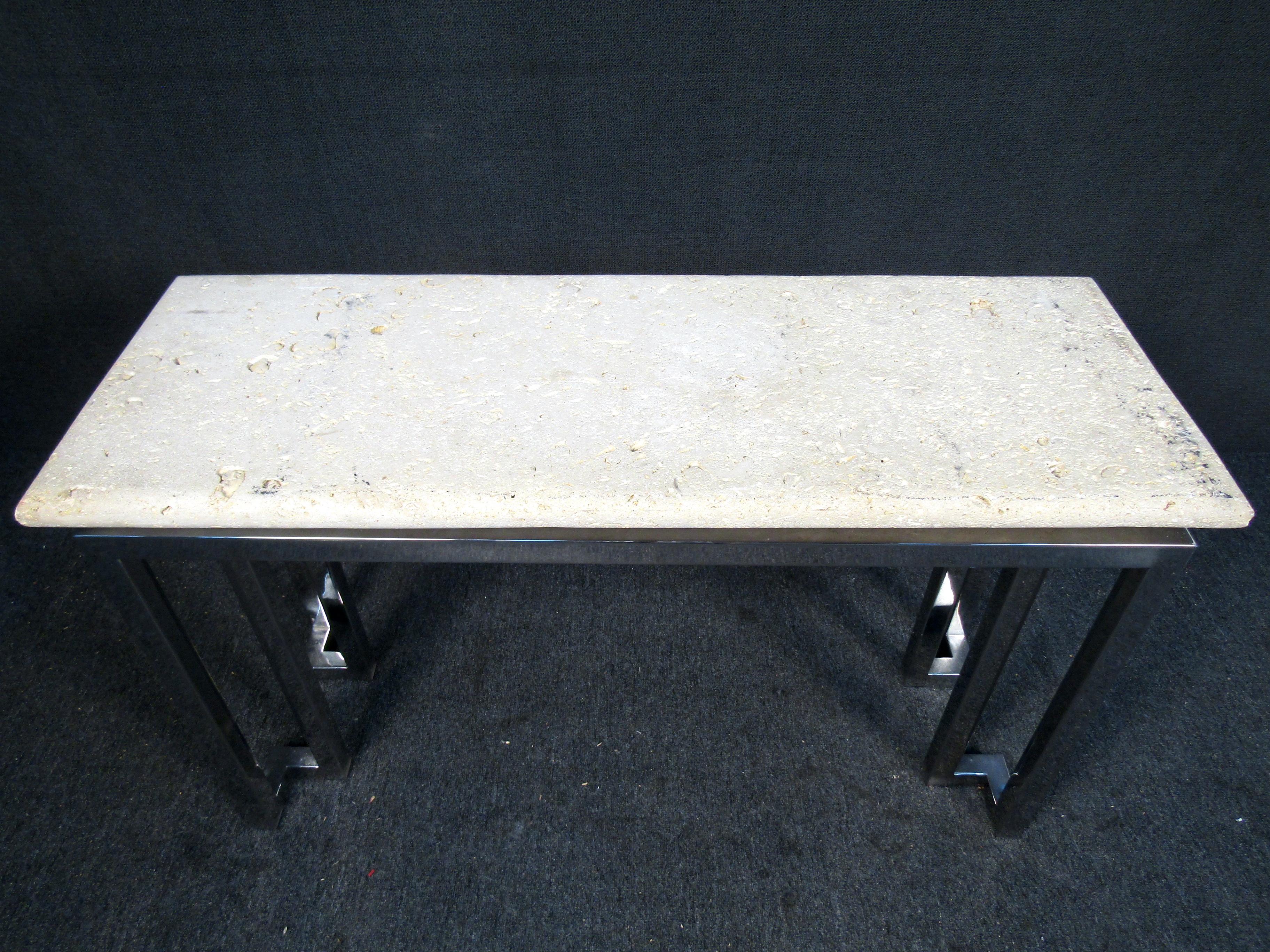 Vintage Stone and Metal Console Table In Good Condition In Brooklyn, NY
