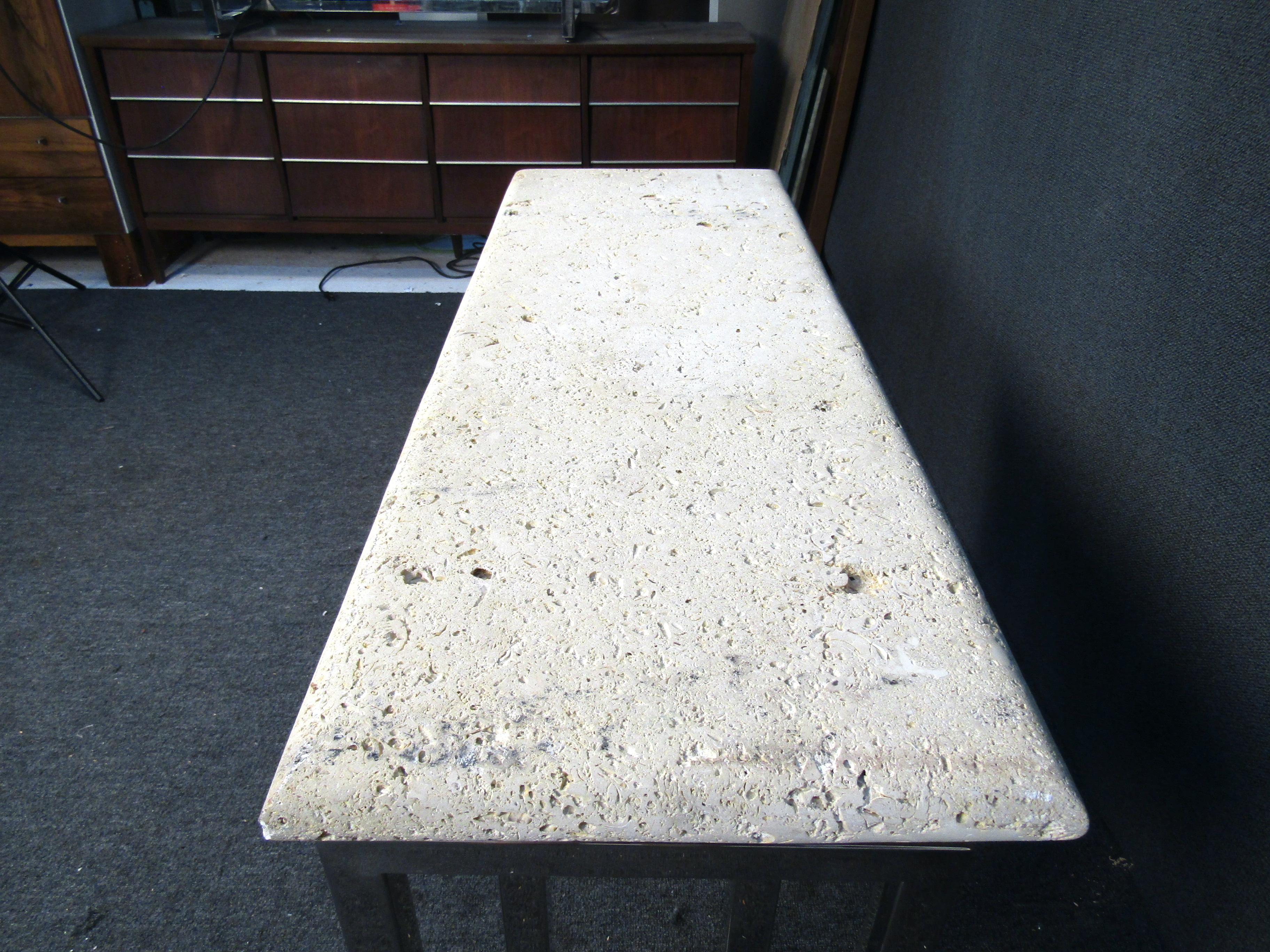 Mid-20th Century Vintage Stone and Metal Console Table