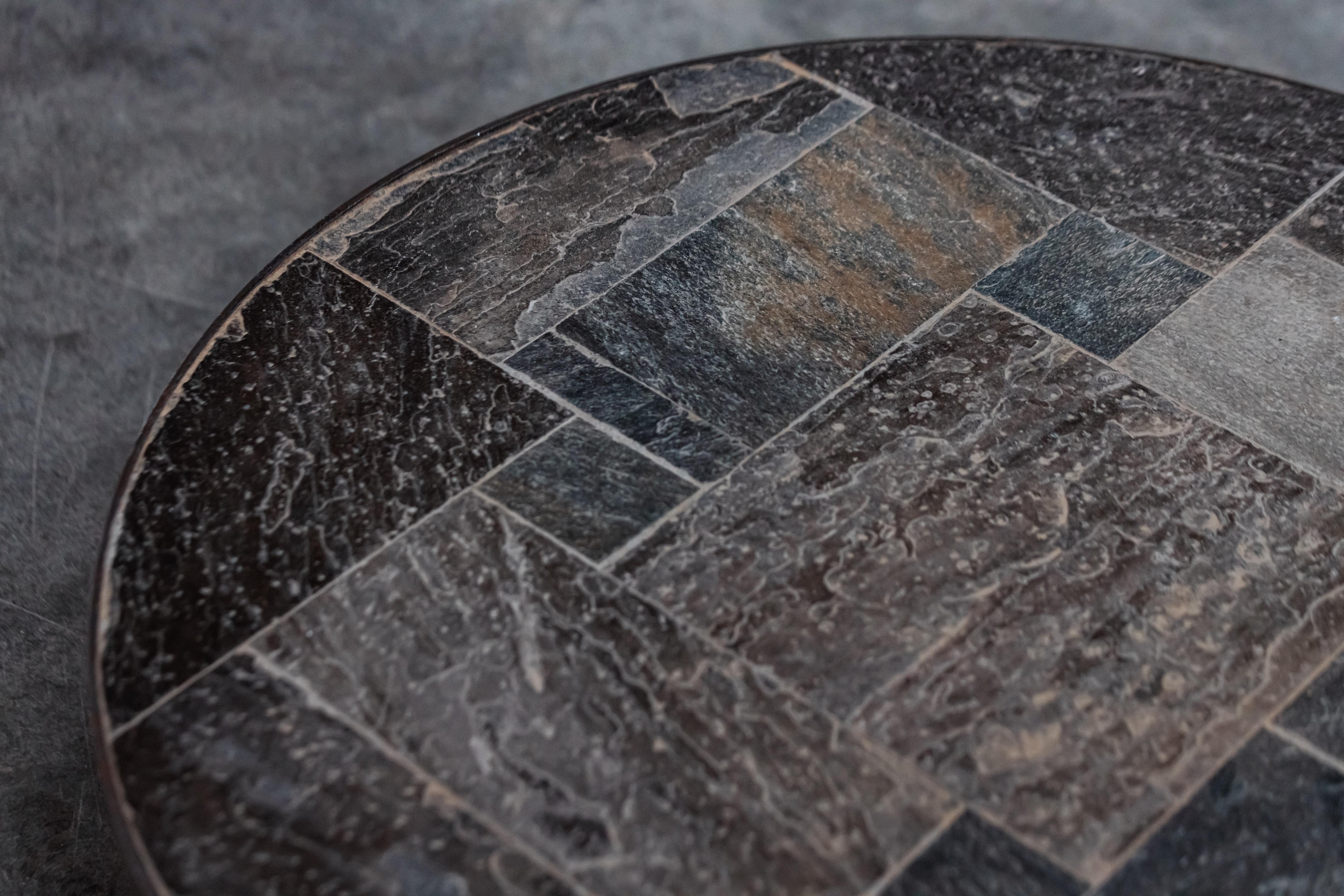 European Vintage Stone And Oak Coffee Table From France, Circa 1960