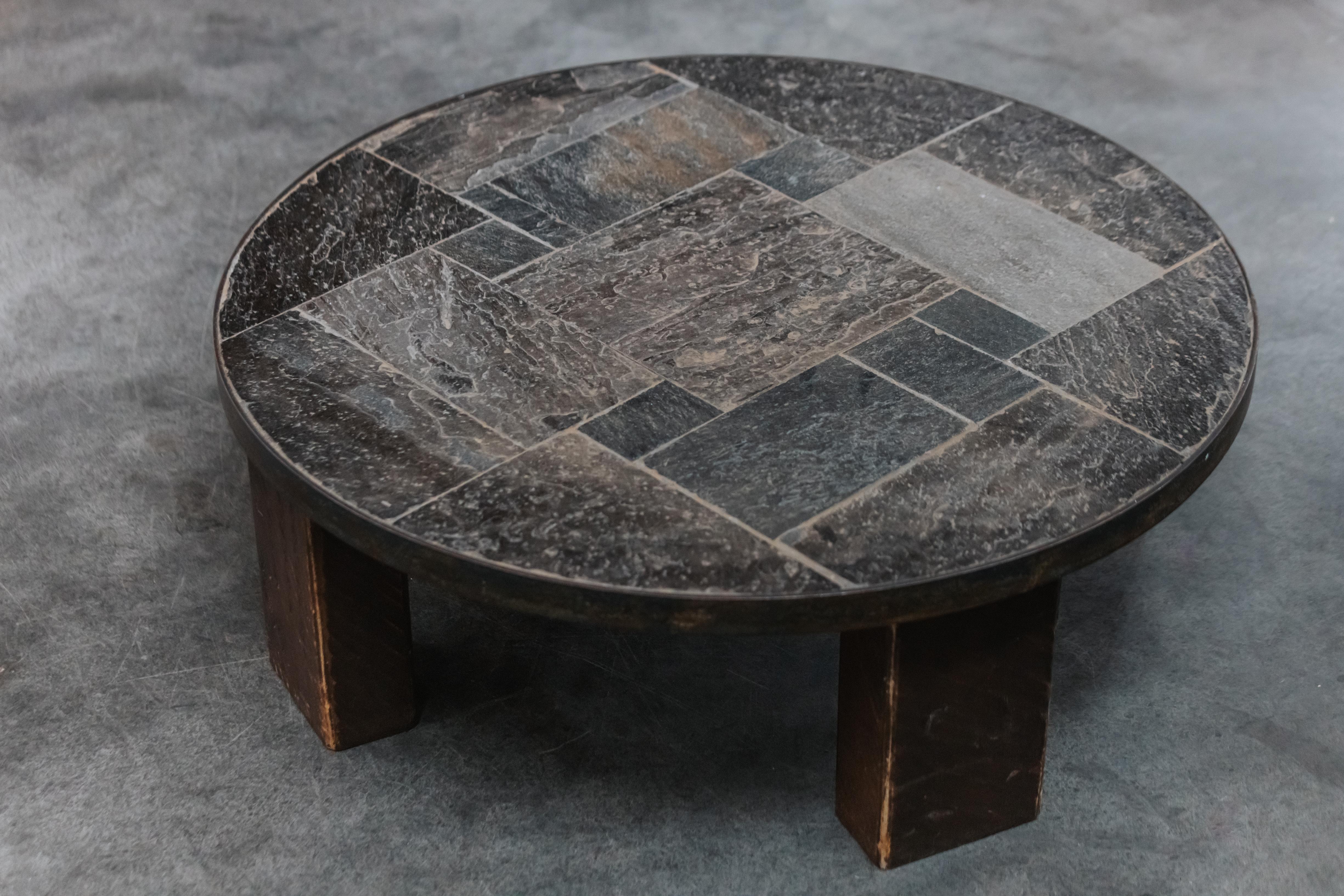 Vintage Stone And Oak Coffee Table From France, Circa 1960 In Good Condition In Nashville, TN