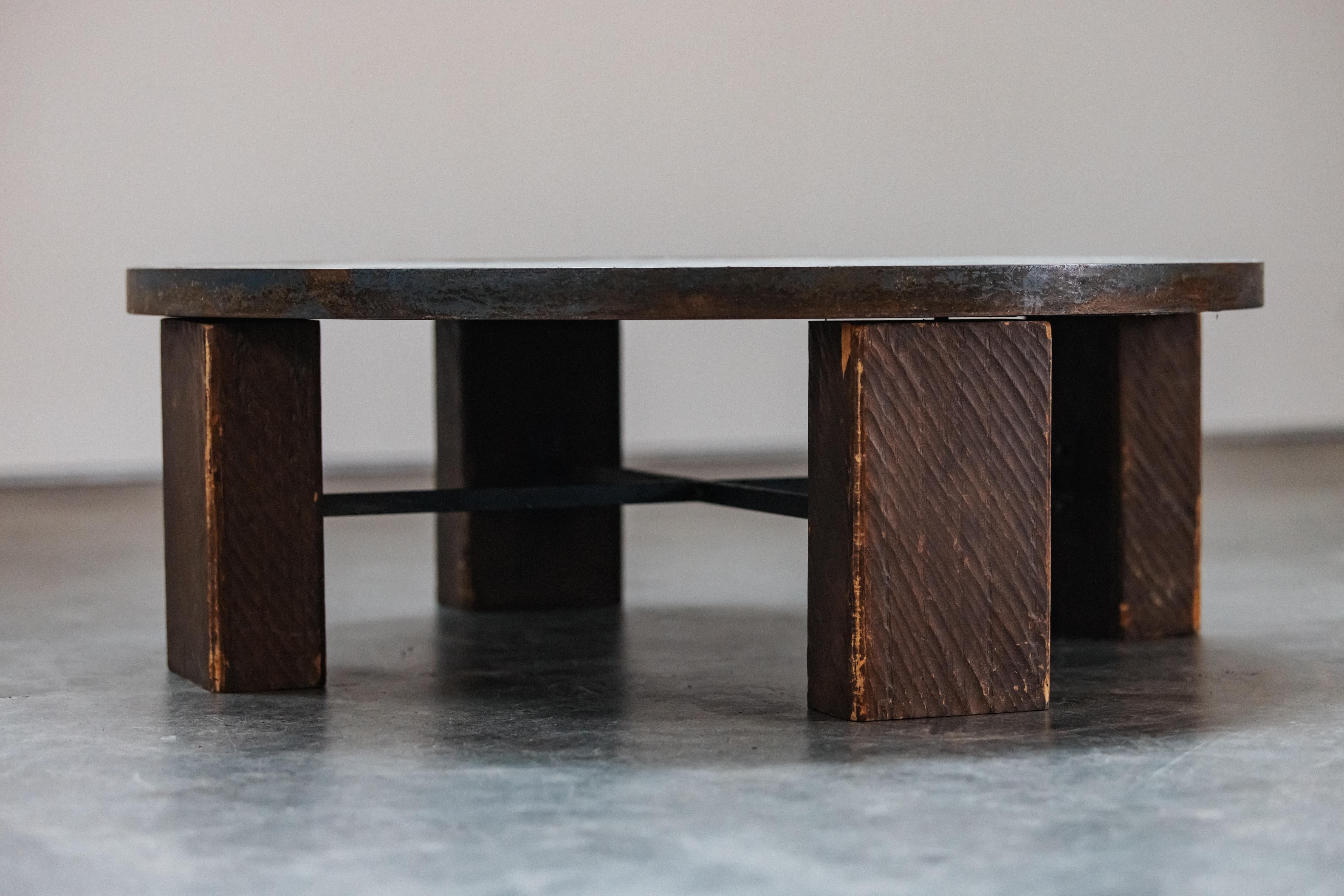 Vintage Stone And Oak Coffee Table From France, Circa 1960 1