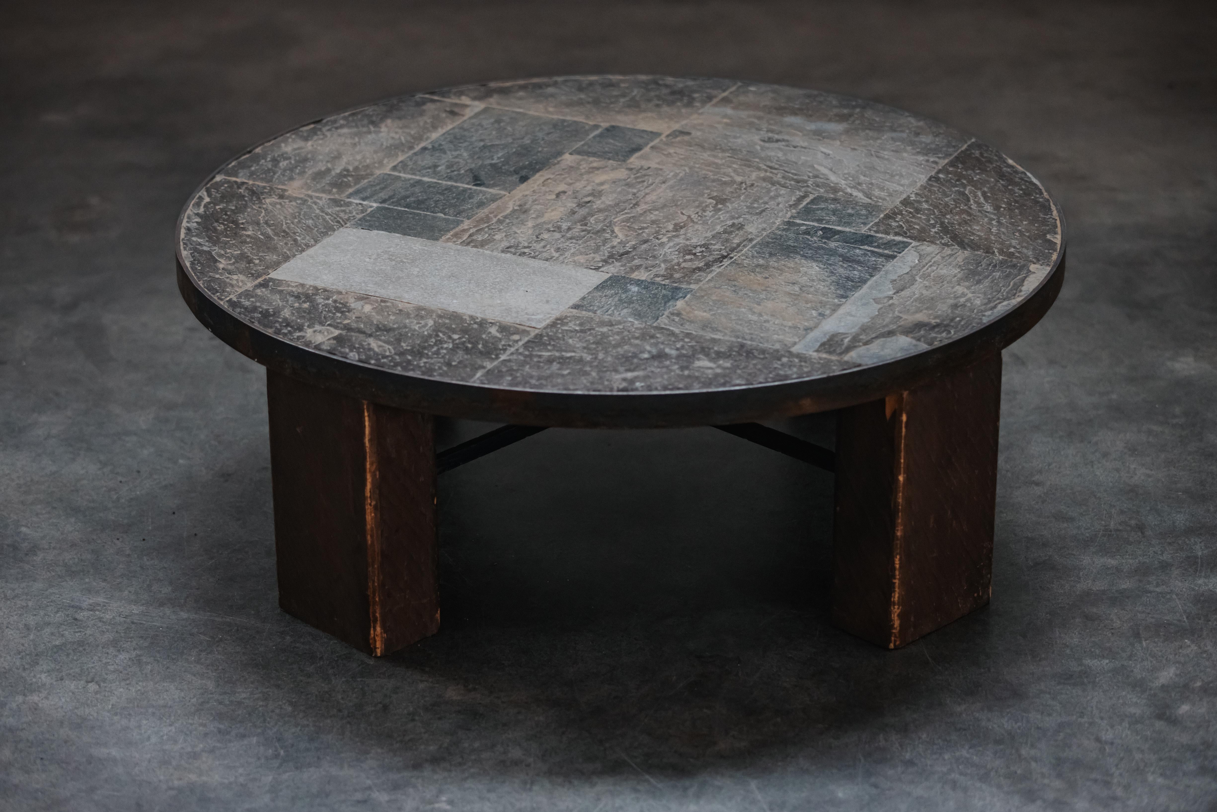 Vintage Stone And Oak Coffee Table From France, Circa 1960 2
