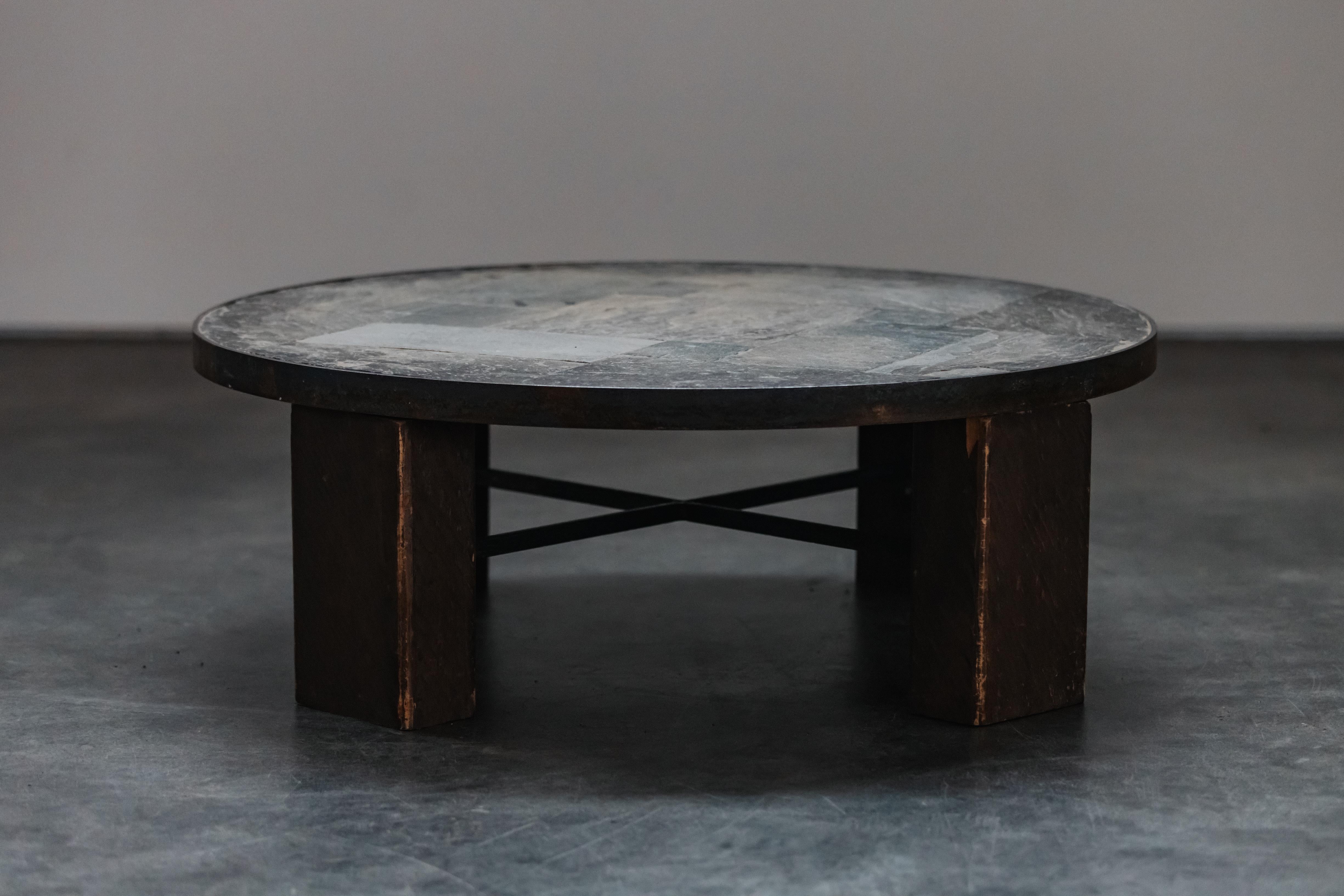 Vintage Stone And Oak Coffee Table From France, Circa 1960 For Sale 3