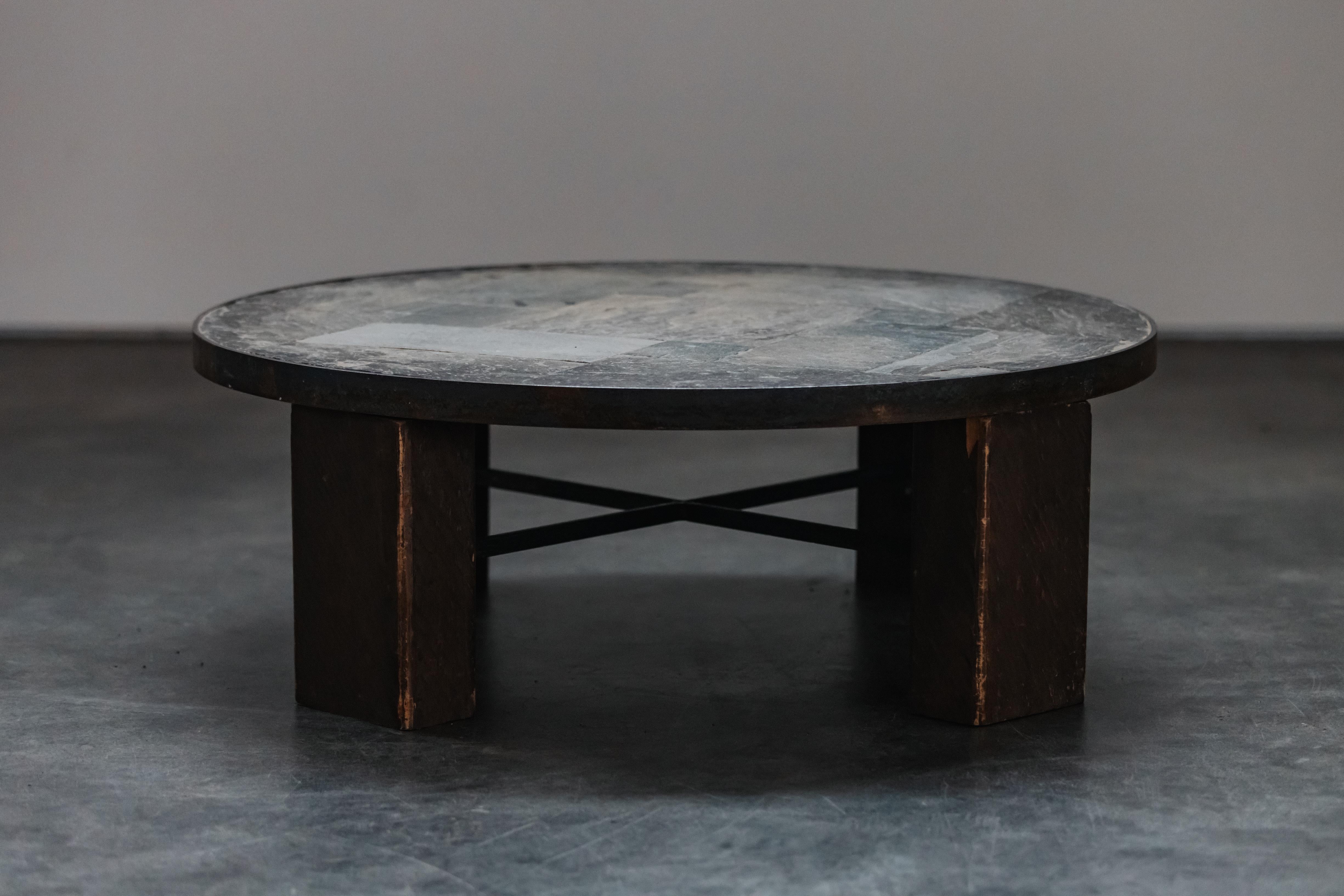 Vintage Stone And Oak Coffee Table From France, Circa 1960 3