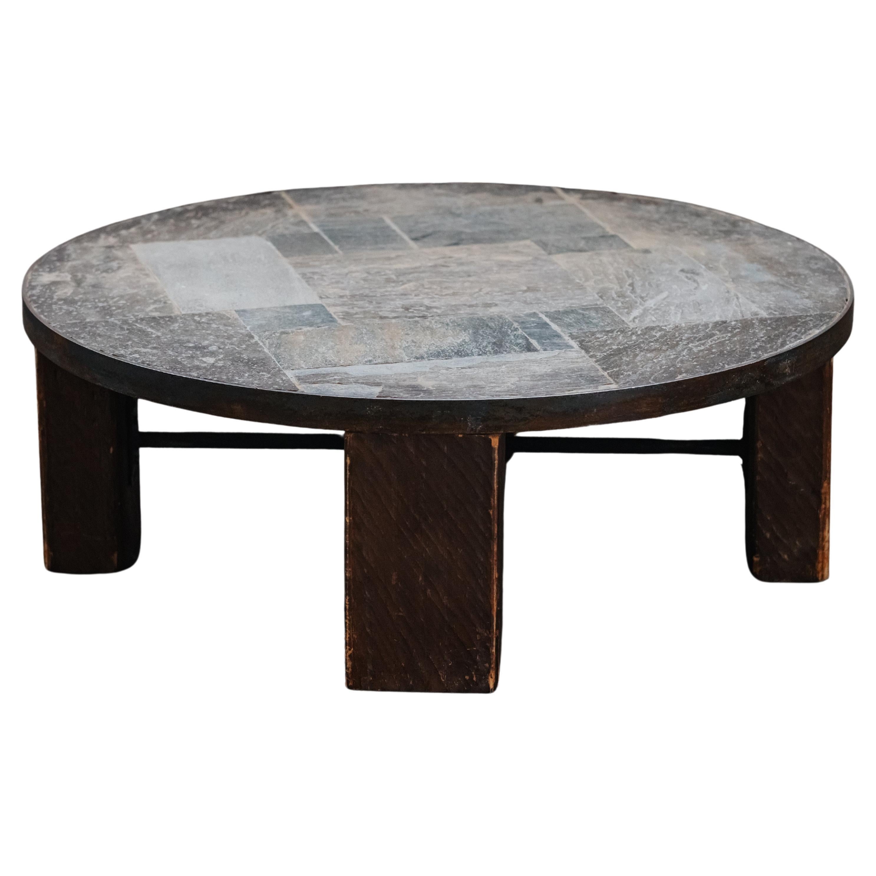 Vintage Stone And Oak Coffee Table From France, Circa 1960