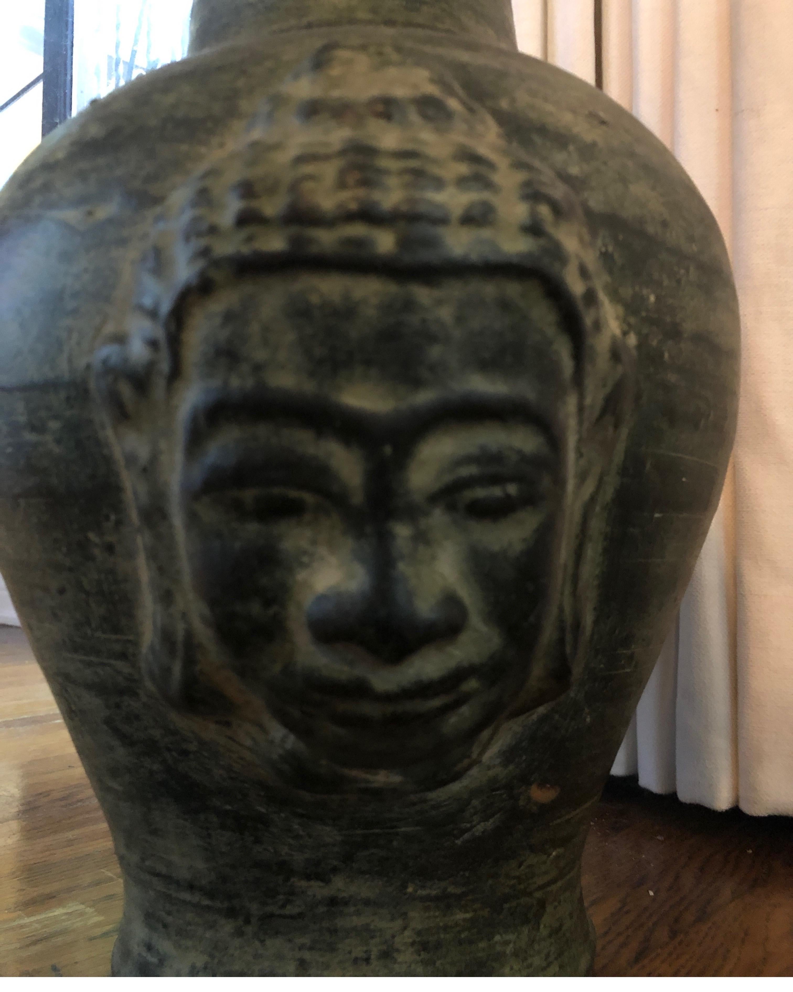 Vintage Stone Buddha Face/Head Urn/Vase In Good Condition For Sale In Los Angeles, CA
