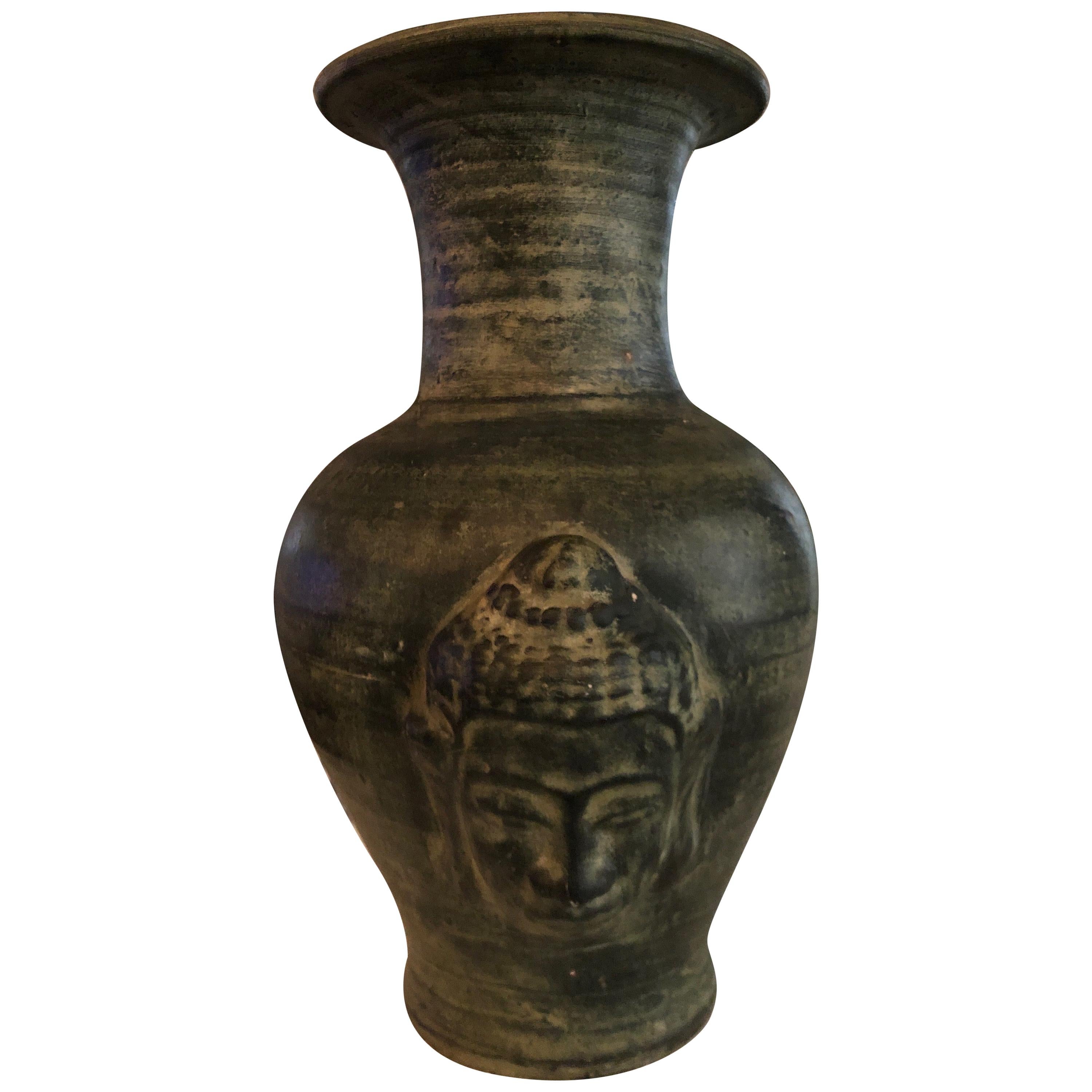Vintage Stone Buddha Face/Head Urn/Vase For Sale
