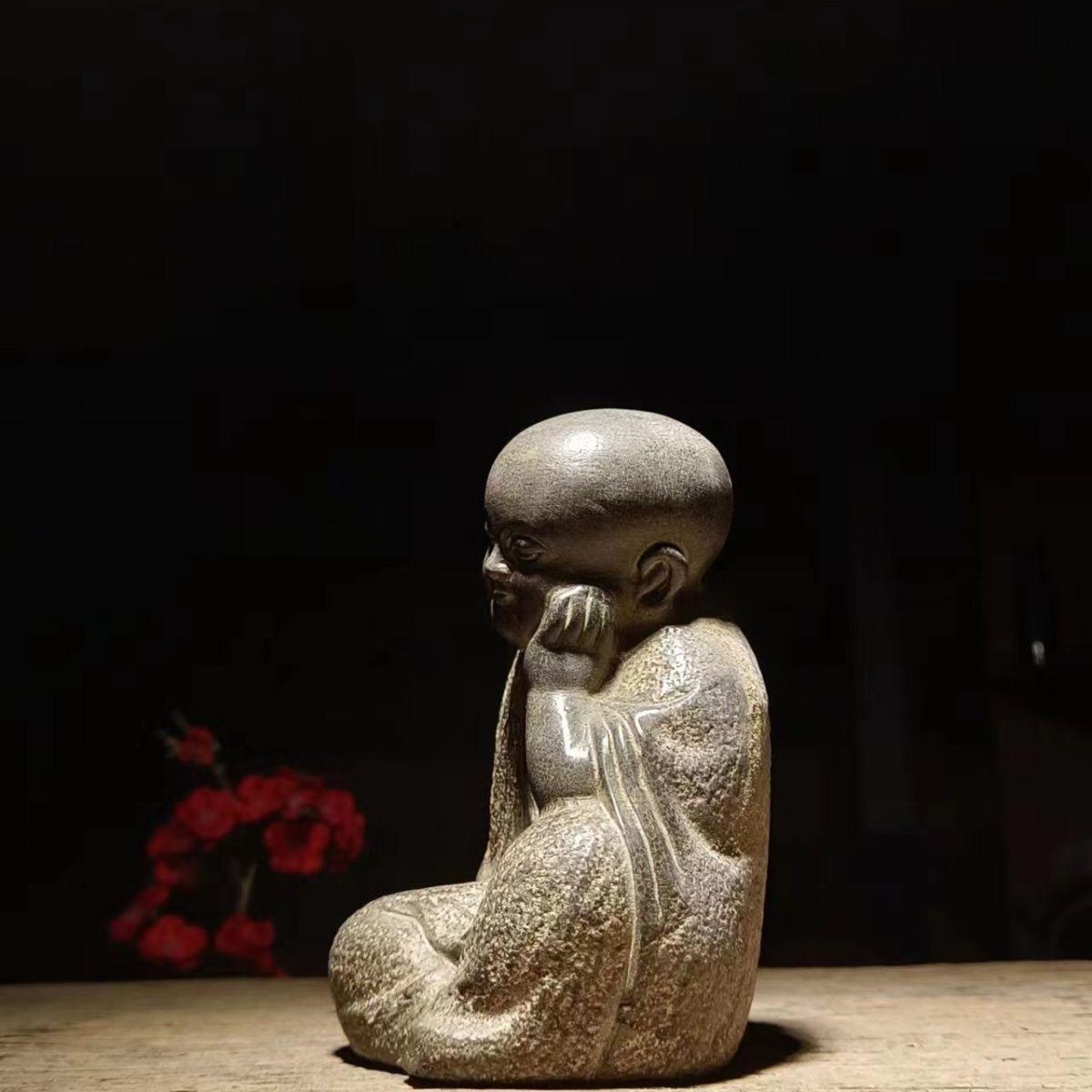 19th Century Vintage Stone Carving Little Sitting Monk Statue For Sale