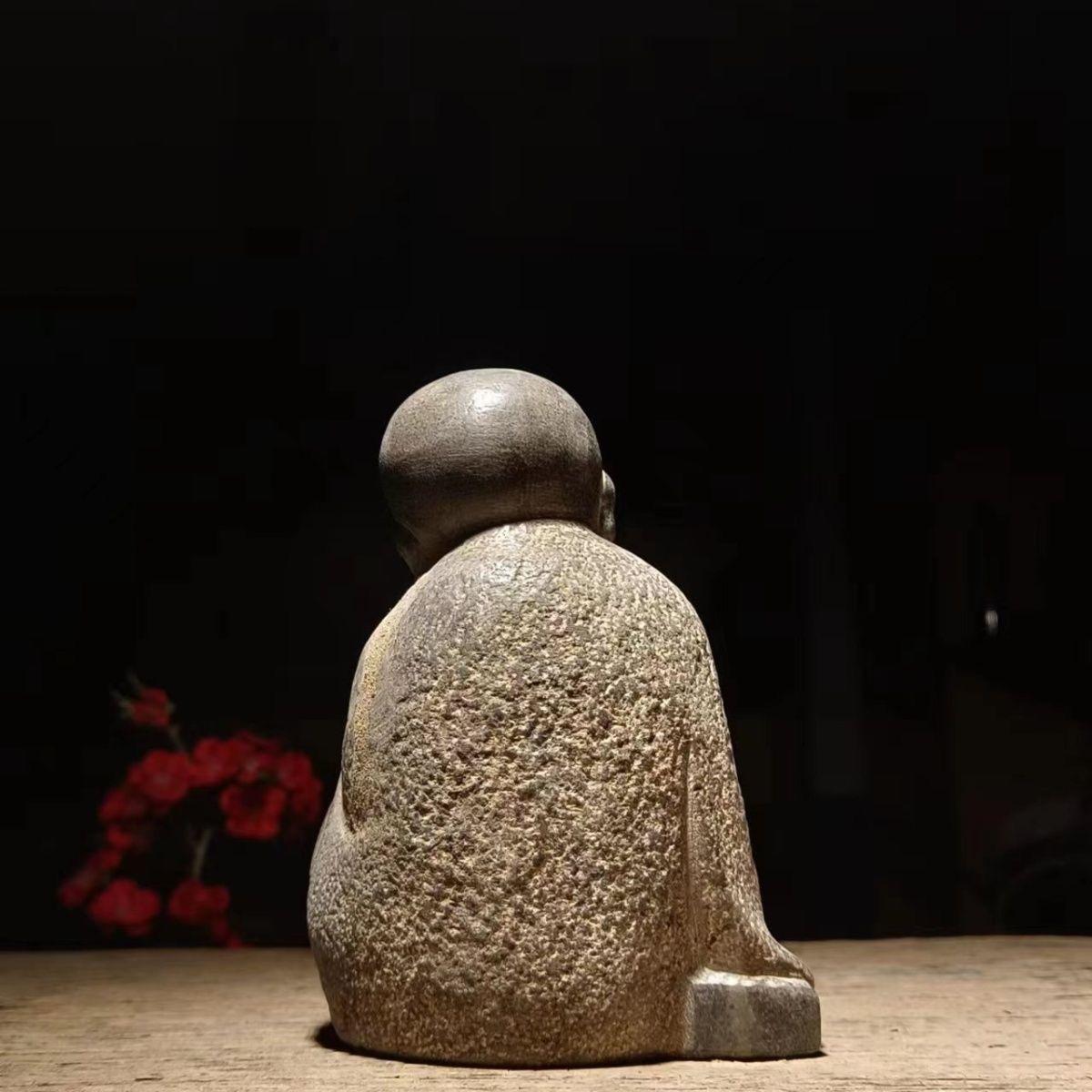 Vintage Stone Carving Little Sitting Monk Statue For Sale 1