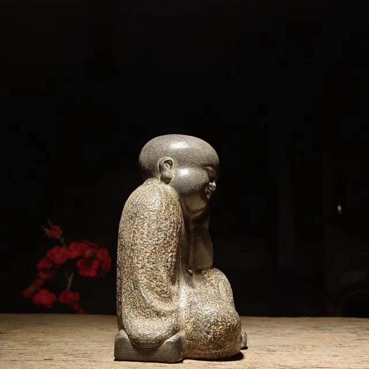 Vintage Stone Carving Little Sitting Monk Statue For Sale 2