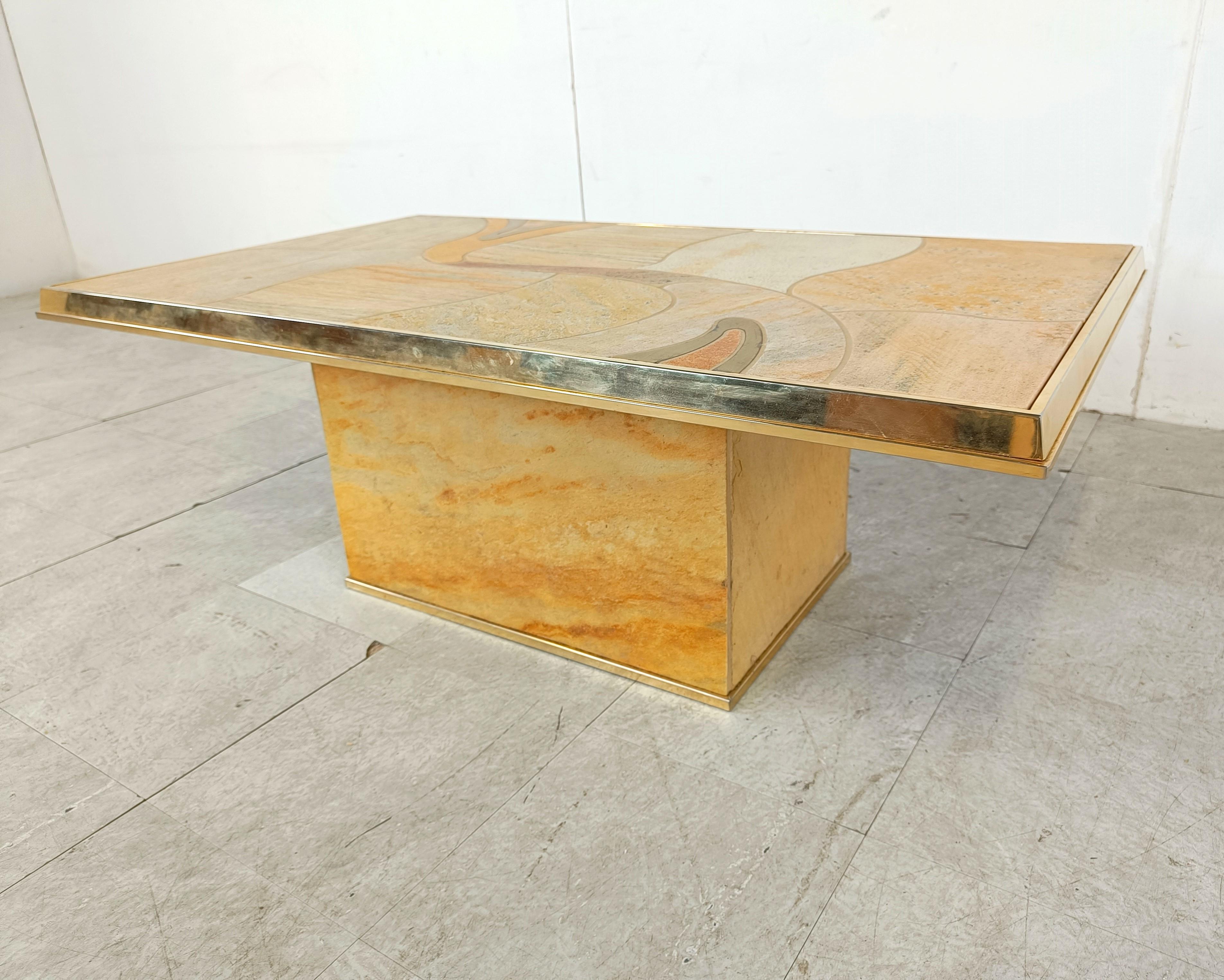 Hollywood Regency Vintage stone coffee table by Fedam, 1980s
