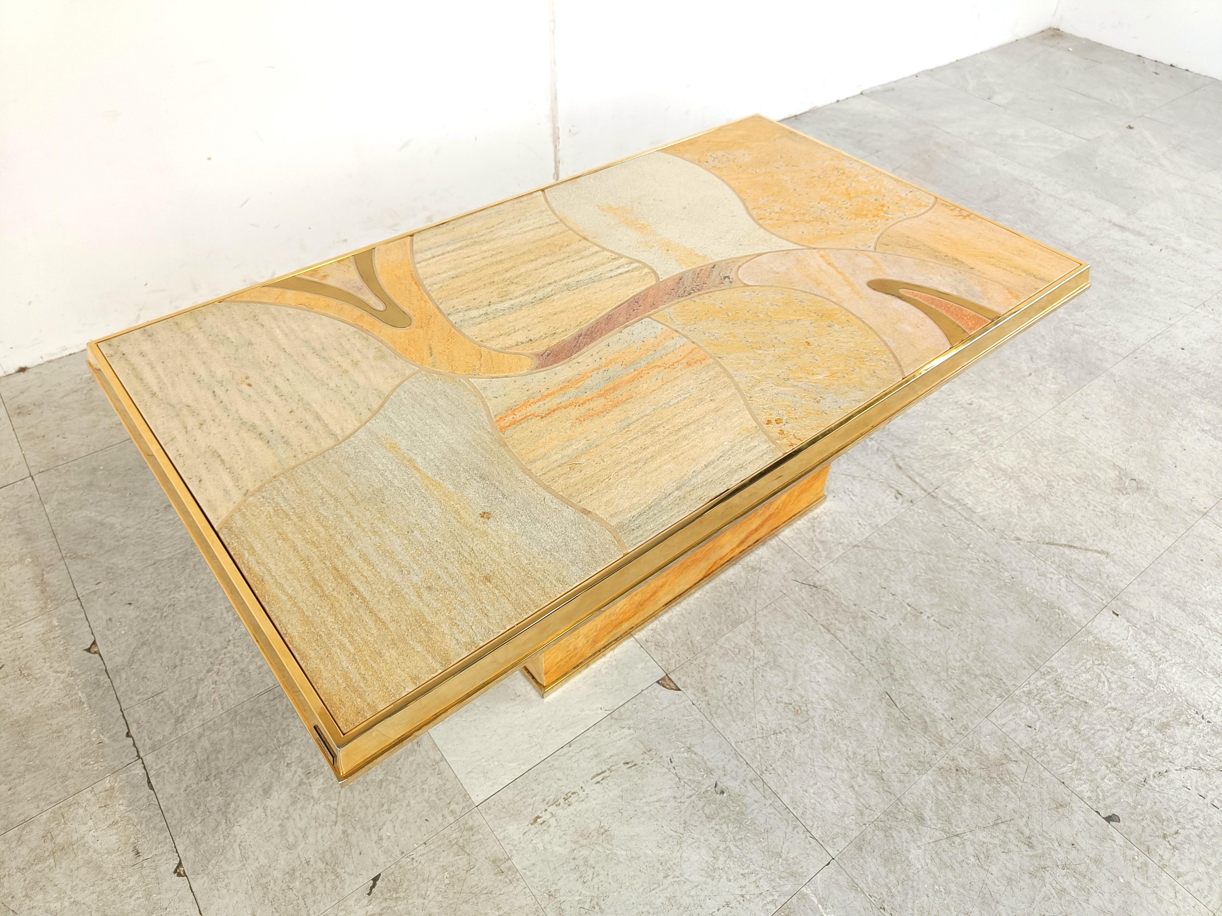 Brass Vintage stone coffee table by Fedam, 1980s