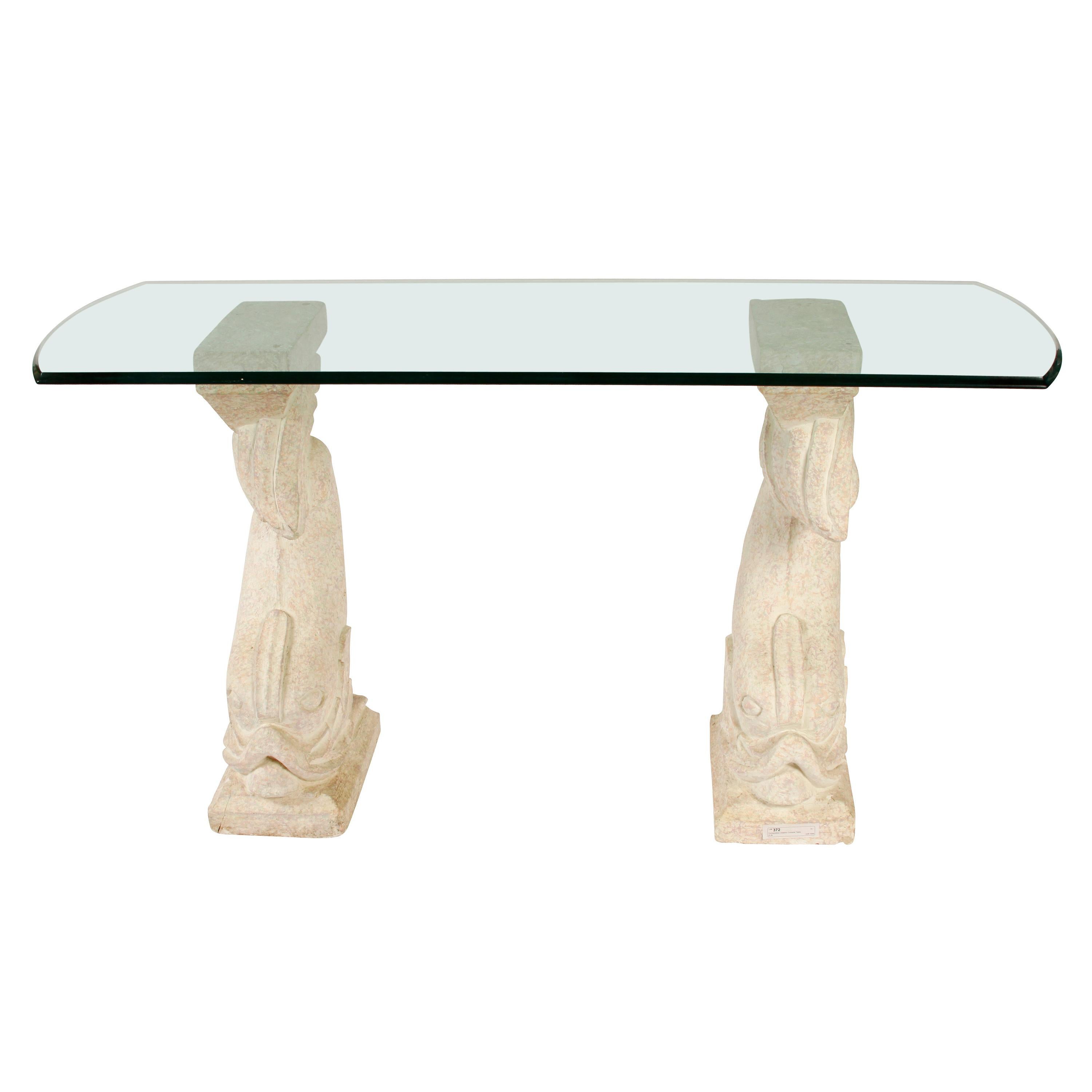 Vintage Stone Dolphin Table with Glass Top