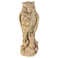 Vintage Stone Horned Owl Garden Ornament, USA Mid 20th C.