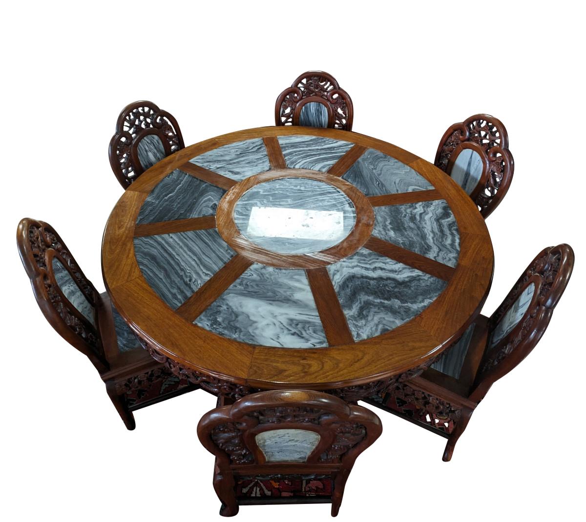 Vintage Stone Inlay Dining Table, 10 Chairs In Good Condition For Sale In Oakwood, GA