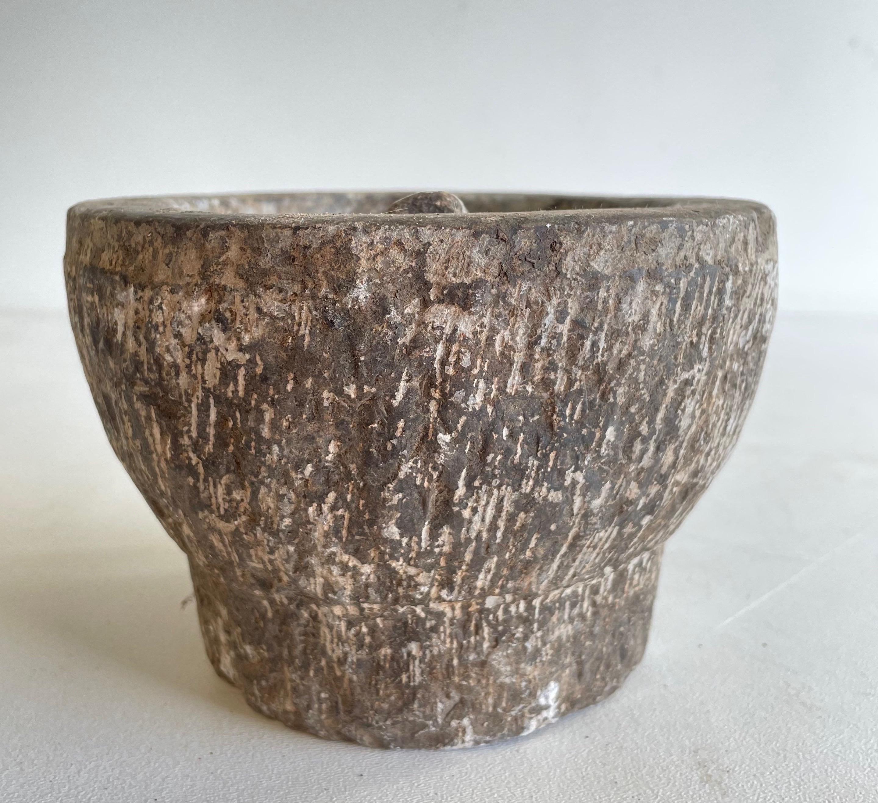 20th Century Vintage Stone Mortar and Pestle Bowl Set For Sale