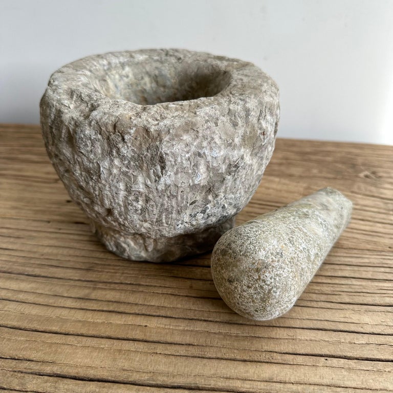 Vintage Stone Mortar Bowl and Pestle Set For Sale at 1stDibs