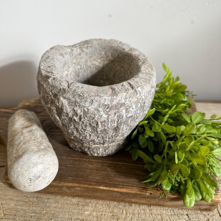Vintage Stone Mortar Bowl and Pestle Set For Sale at 1stDibs