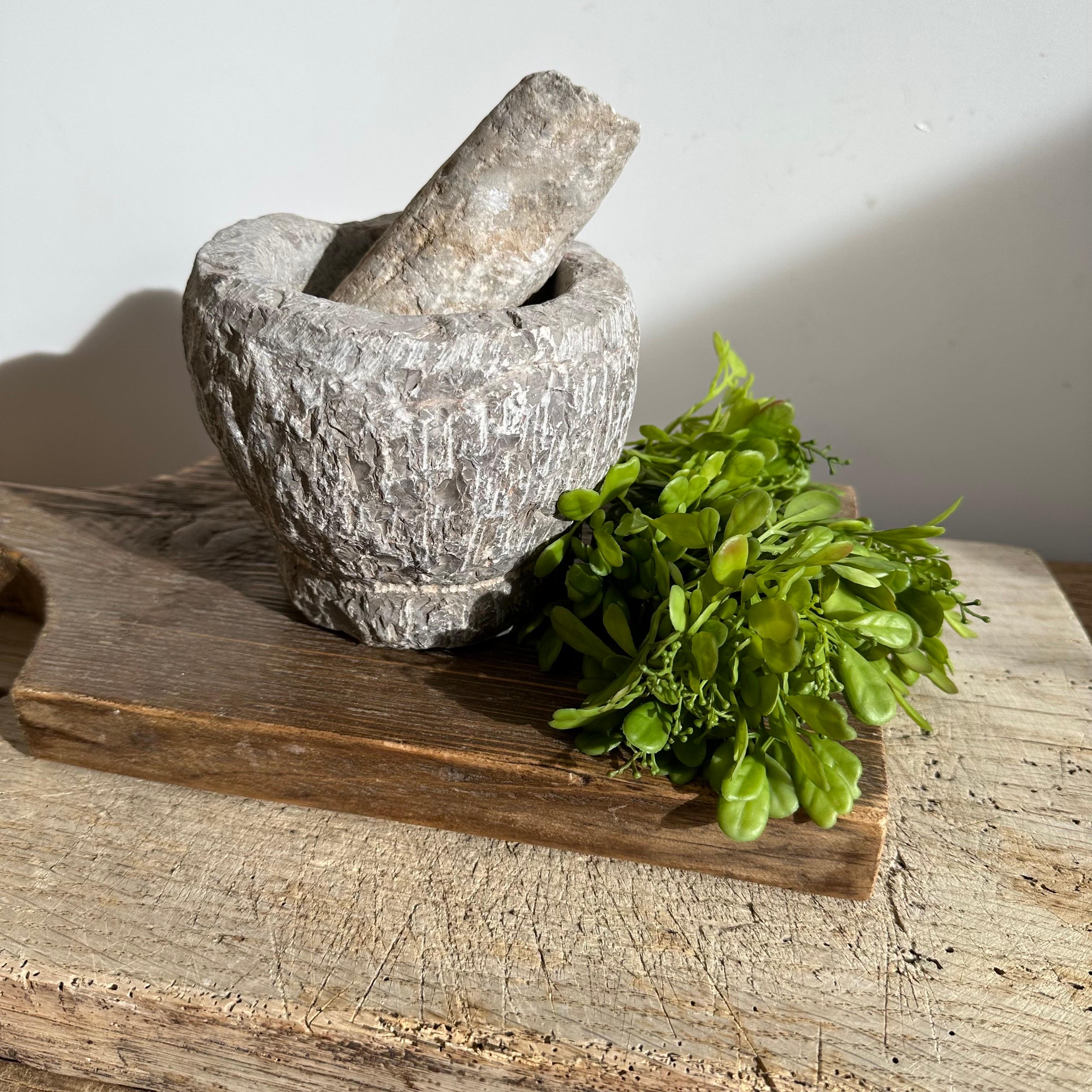 20th Century Vintage Stone Mortar Bowl and Pestle Set For Sale