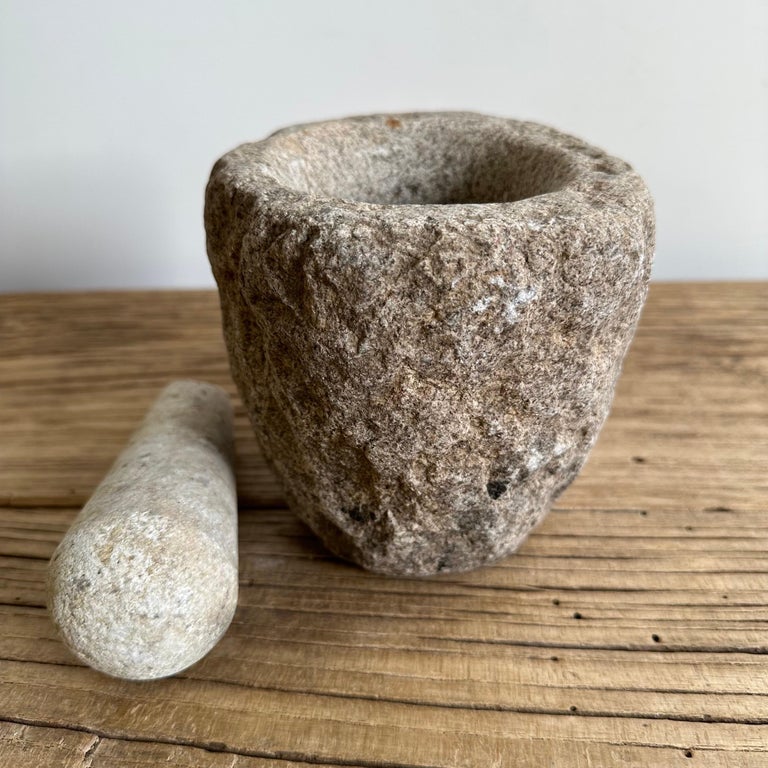 Vintage Stone Mortar Bowl and Pestle Set For Sale at 1stDibs