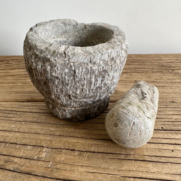Vintage Stone Mortar Bowl and Pestle Set For Sale at 1stDibs